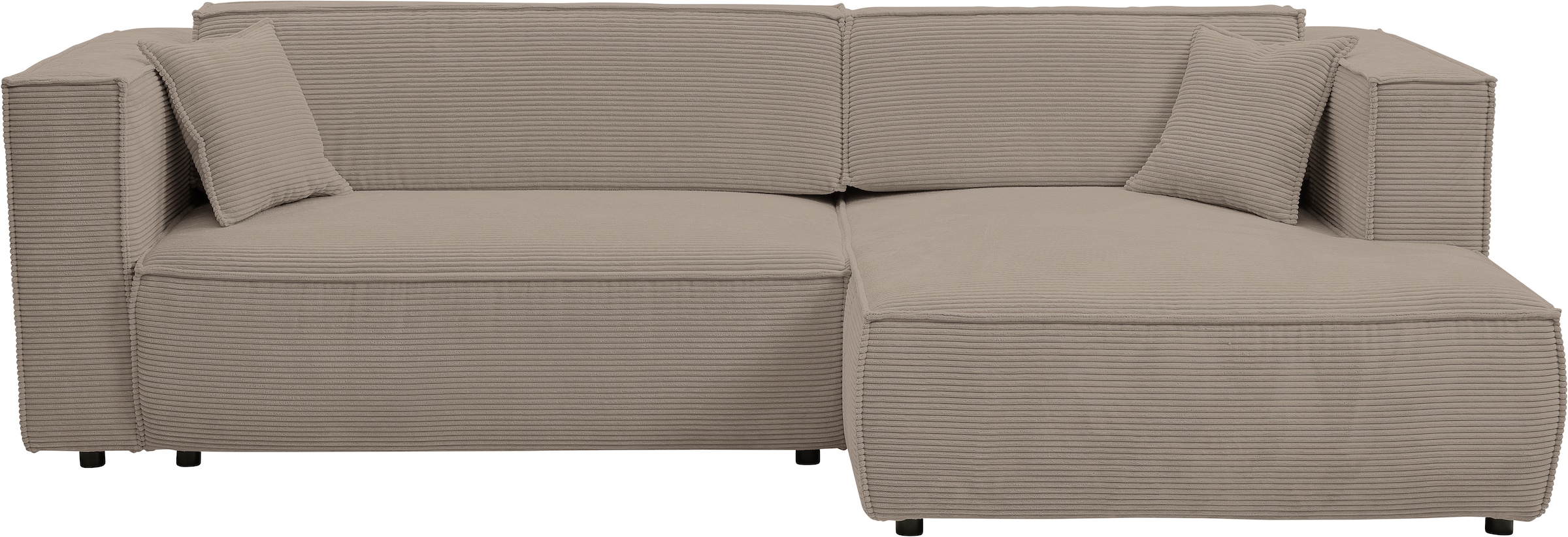 WERK2 Ecksofa »Atlanta-New, modernes Design, Stellmaße 280x147cm, L-Form, Kedernaht«, hoher Komfort, Schlaffunktion & Bettkasten, Cord, Greige