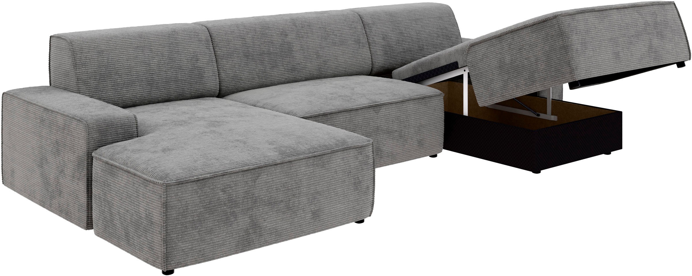 TRENDMANUFAKTUR Wohnlandschaft »Graz, wahlweise mit Sitzvorschub und Bettkasten, U-Form, Breite 329 cm«, in Cord-, haustierfreundlichem LEO Struktur- oder LUMOS-3D-Bezug