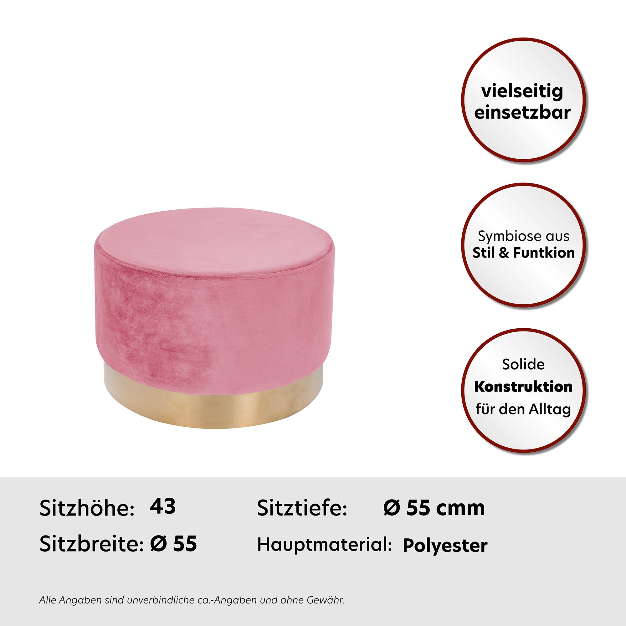 Kayoom Hocker »Nano 510, Hocker in stilvollem Design,weiche Schaumstoff-Sitzfläche«, (1 St.), Golz Akzente, mit pflegeleichtem Stoffbezug, große runde Form