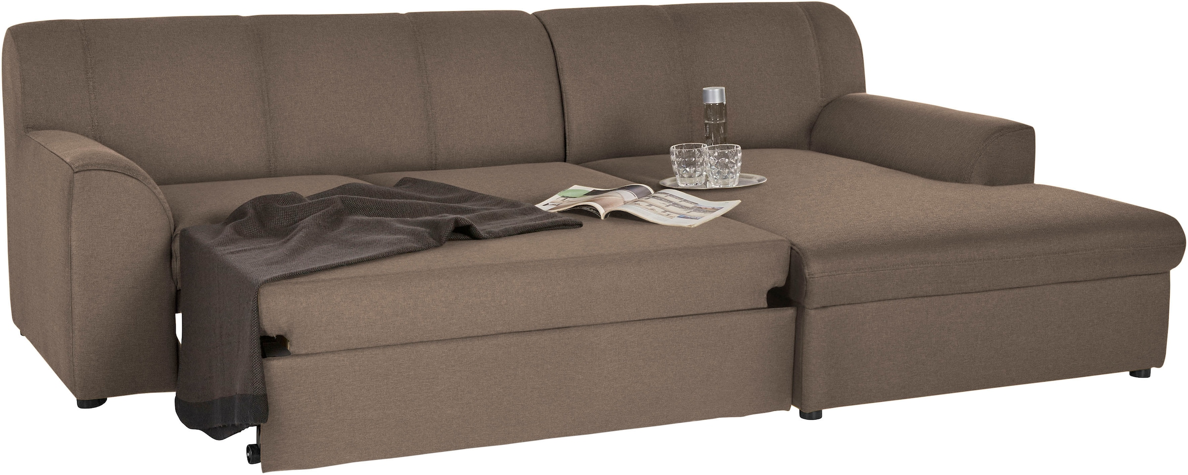 DOMO collection Ecksofa »Topper, elegant und zeitlos, kompaktes Stellmaß 245/155cm, L-Form«, mit Recamiere, wahlweise mit Schlaffunktion