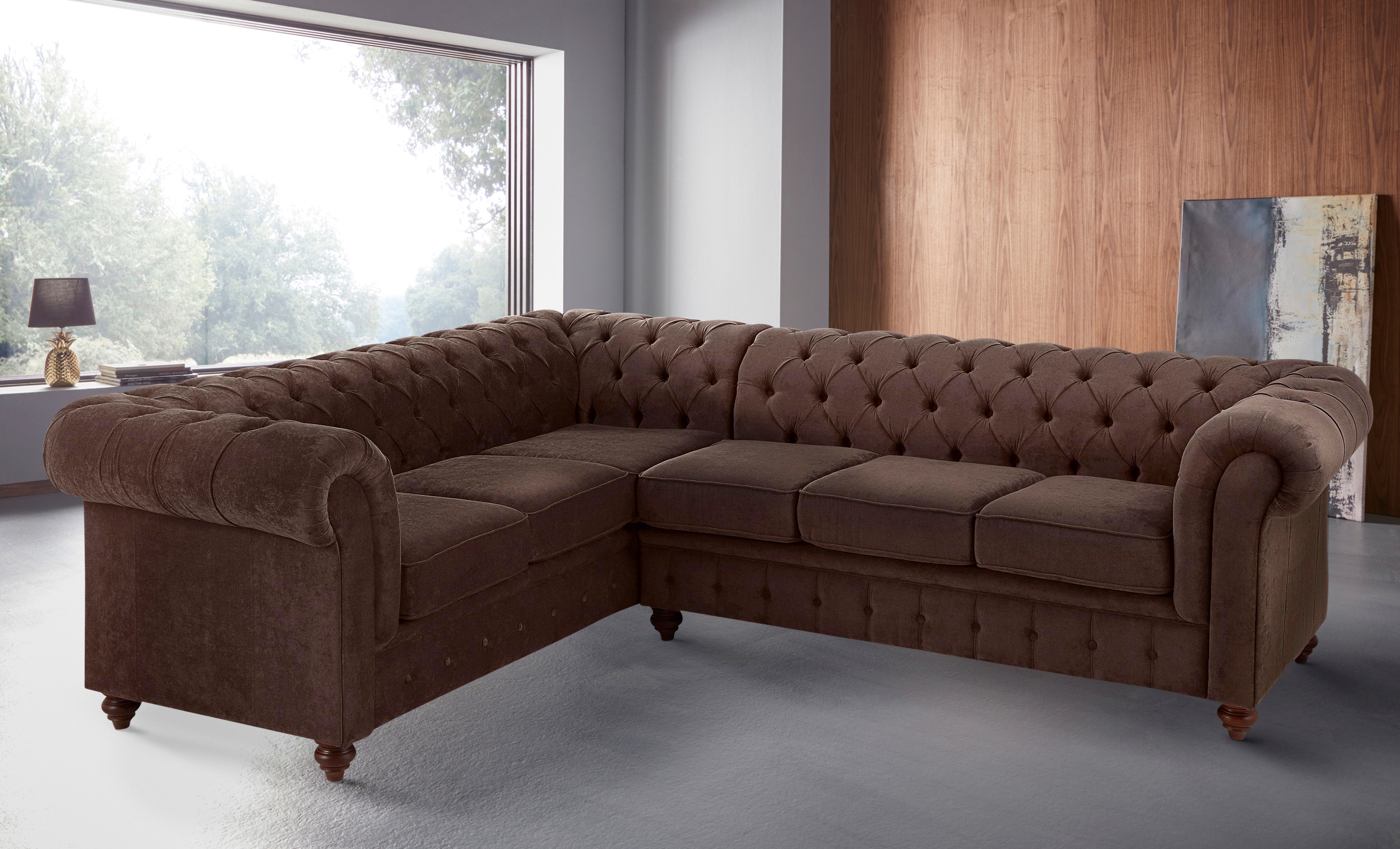 Home affaire Chesterfield-Sofa »Chesterfield Ecksofa, auch in Leder L-Form«, hochwertige Knopfheftung, langer Schenkel links oder rechts wählbar