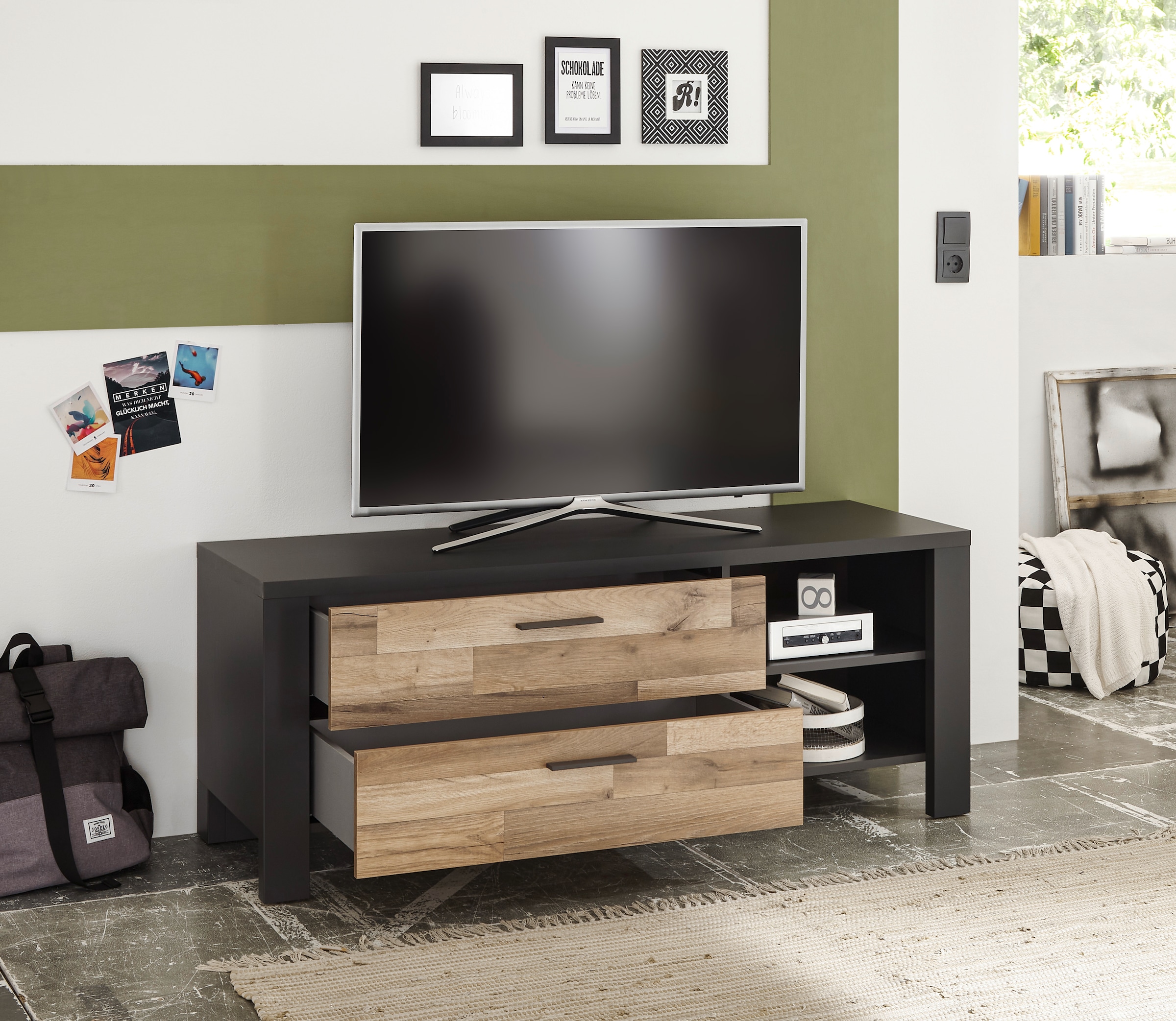 Begabino TV-Board »Dallas Lowboard, TV-Kommode«, für TV bis 43 Zoll geeignet, TV Möbel mit Schubkästen