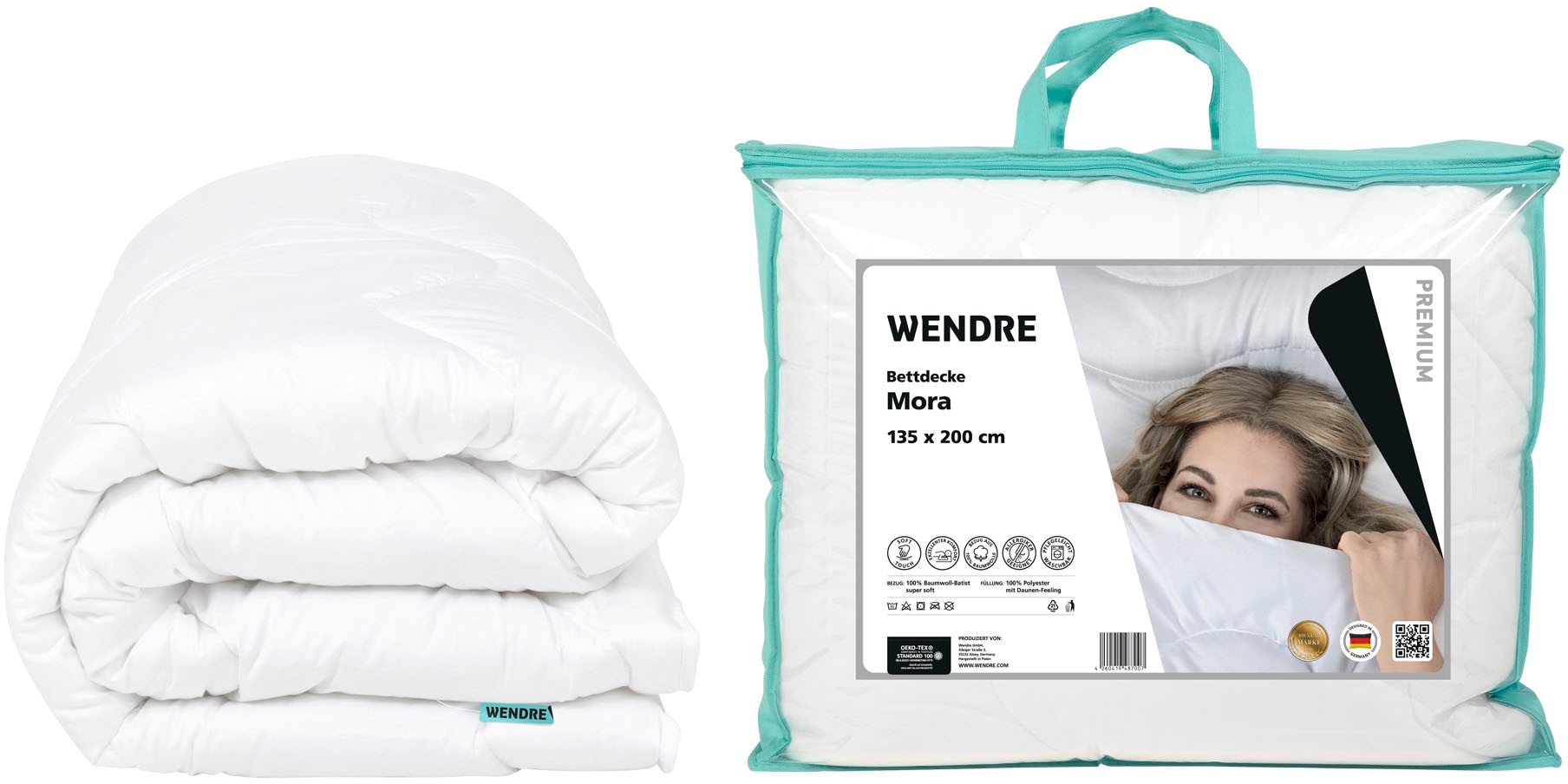 Wendre Baumwollbettdecke »Mora«, normal, Bezug Baumwolle, (1 St.), hautfreundliche Luxus-Bettdecke in 135x200 cm für das ganze Jahr