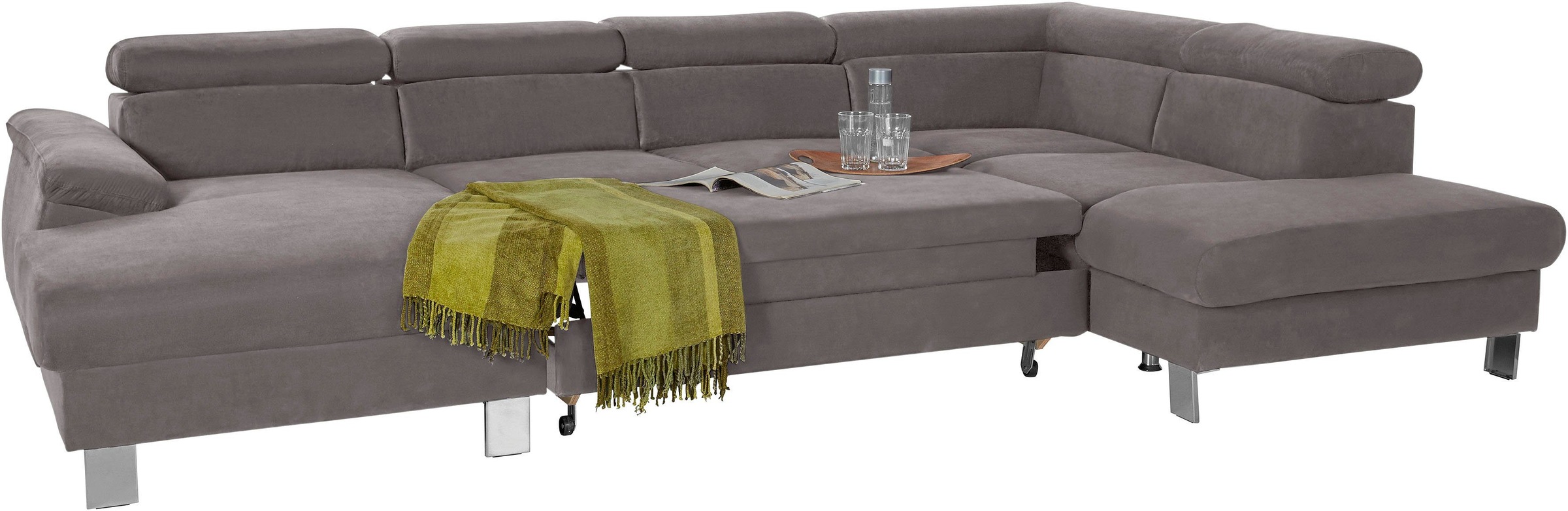 COTTA Polstergarnitur »Komaris U-Form«, (Set), Set bestehend aus: Wohnlandschaft mit Kopfteilverstellung & Hocker