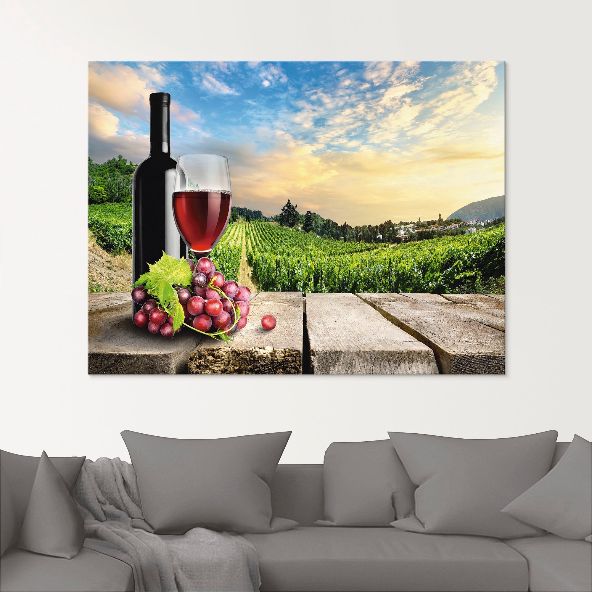 Artland Glasbild »Wein vor Weinbergen«, Berge, (1 St.), in verschiedenen Gr günstig online kaufen