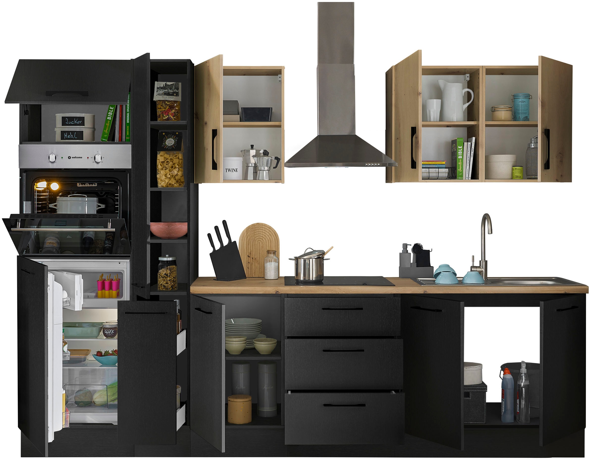 BASIC by Balculina Küchenzeile »Turin«, Breite 300 cm, wahlweise mit E-Geräten
