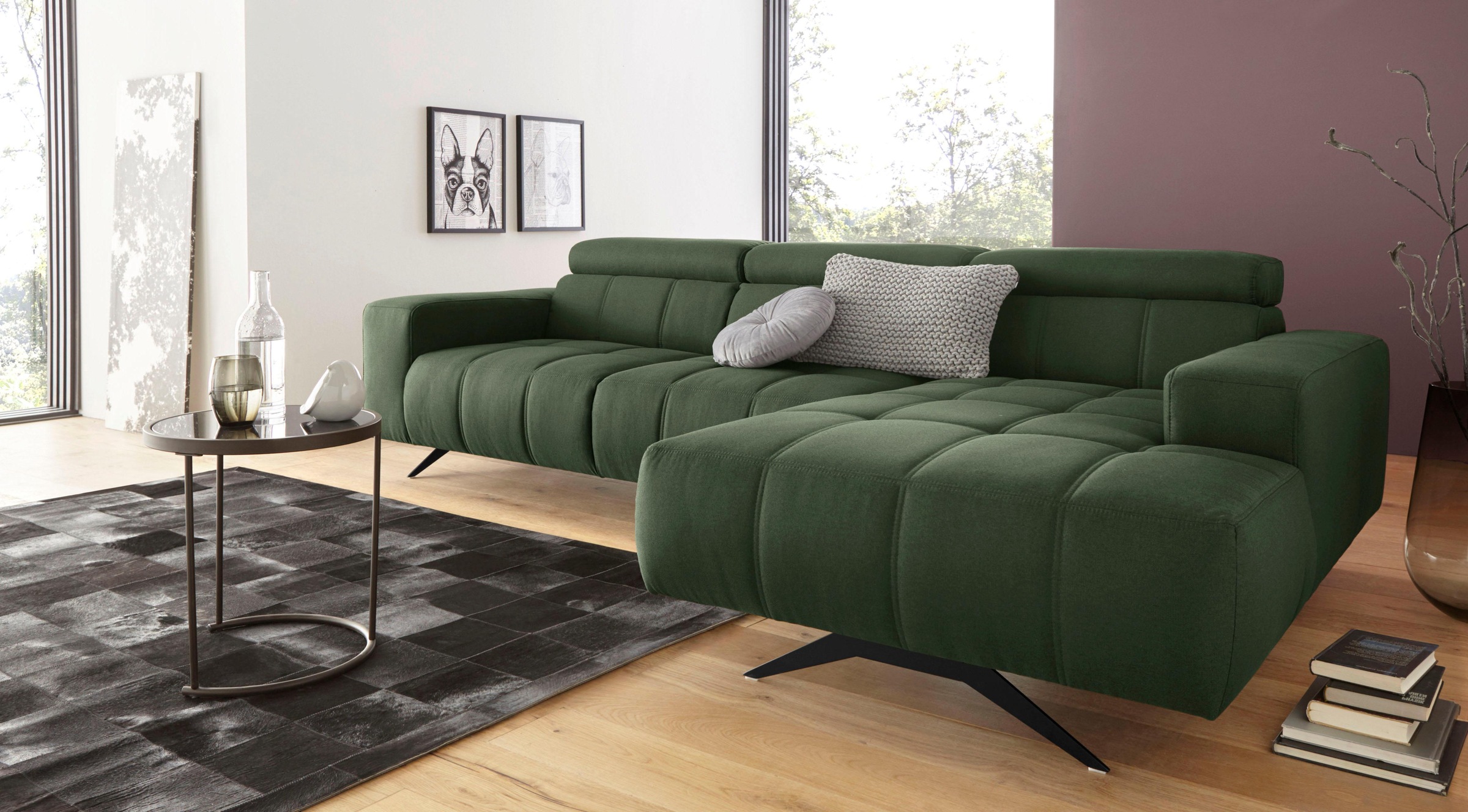 DOMO collection Ecksofa »Trento L-Form, mit Kufenfuß oder Einzelfuß«, wahlweise mit Kopfteilverstellung, Recamiere links/rechts bestellbar