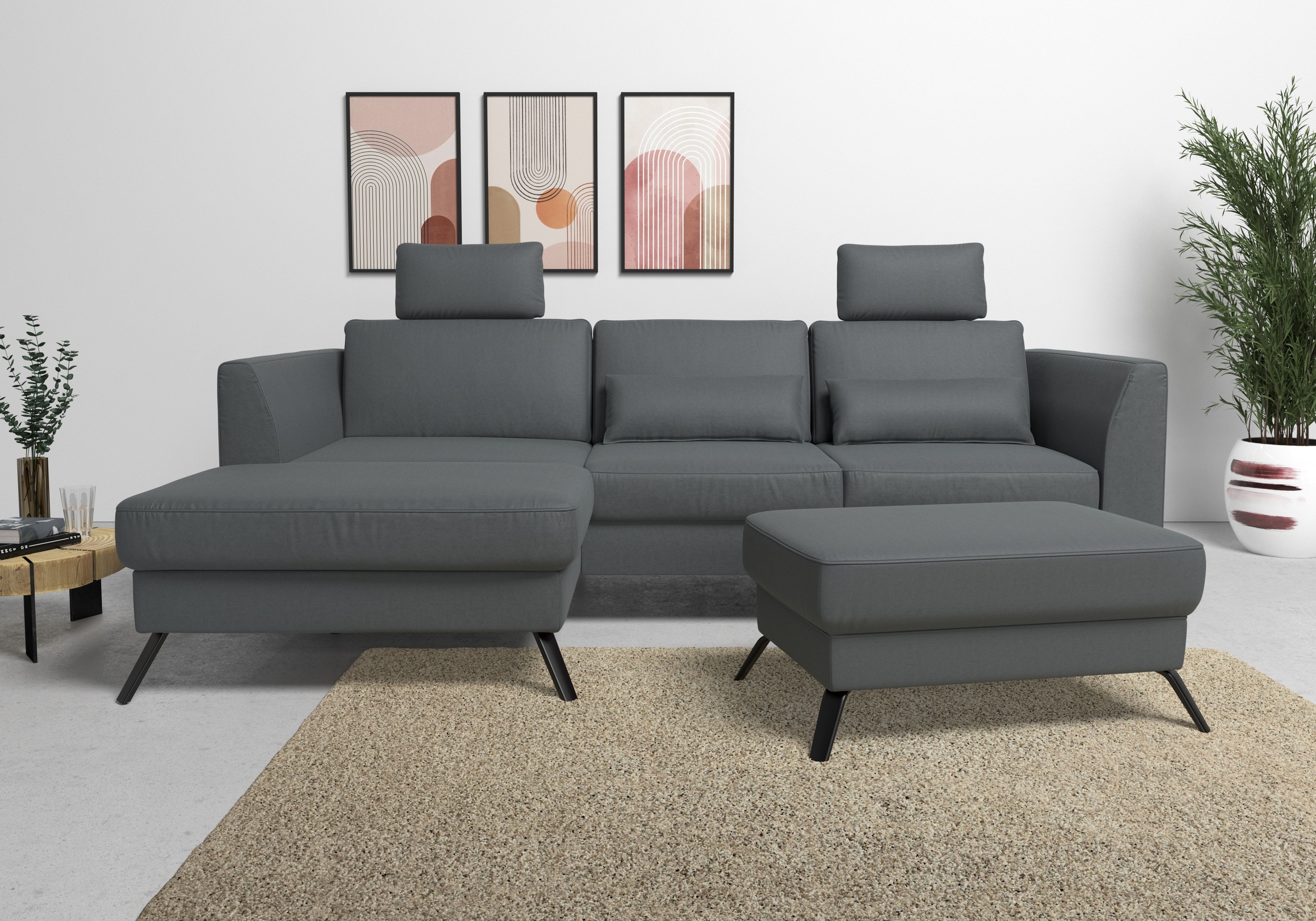 sit&more Ecksofa »Olsen L-Form«, inklusive Sitztiefenverstellung, wahlweise mit Bettfunktion, 15cm hoch