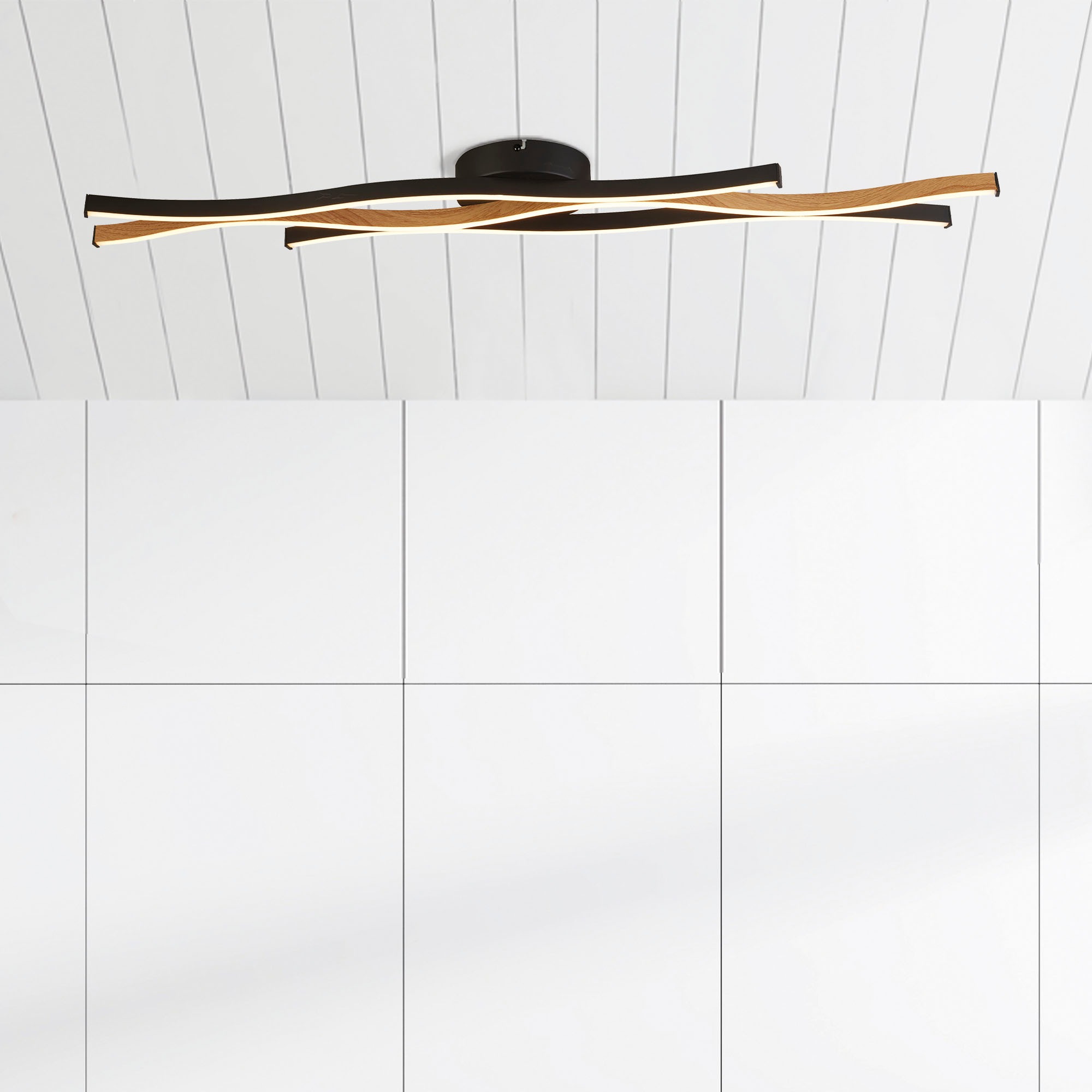 Searchlight LED Deckenleuchte »Deckenleuchte Bloom, 1-flammig«, 1 flammig, Leuchtmittel LED-Modul | LED fest integriert, Mit Holzoptik