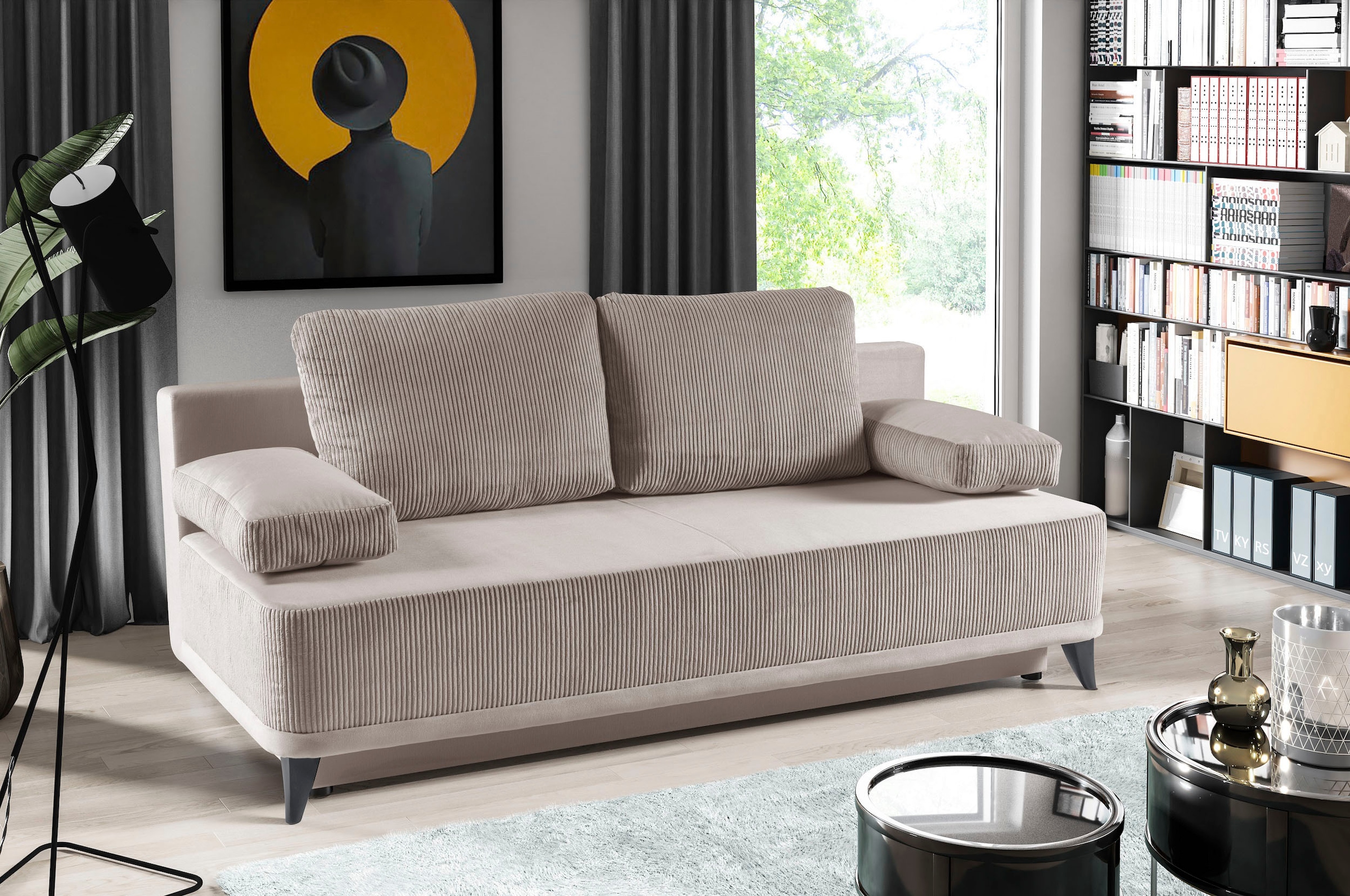 WERK2 Schlafsofa »Rosso Breite 202 modern & bequem, Federkern, Bettkasten, Bettfunktion« Cord, Schlaffunktion, Bettkasten