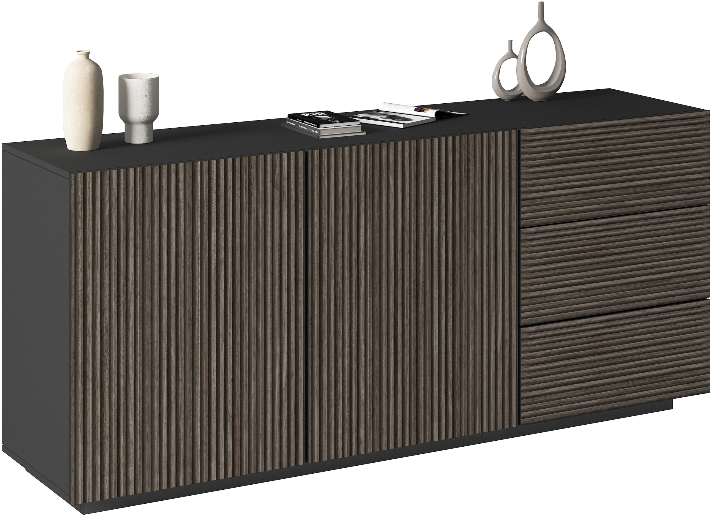 INOSIGN Sideboard »Vega Sideboard,Kommode,180 cm«, mit 2 Türen und 3 Schubladen,Fronten mit Rillen-Optik
