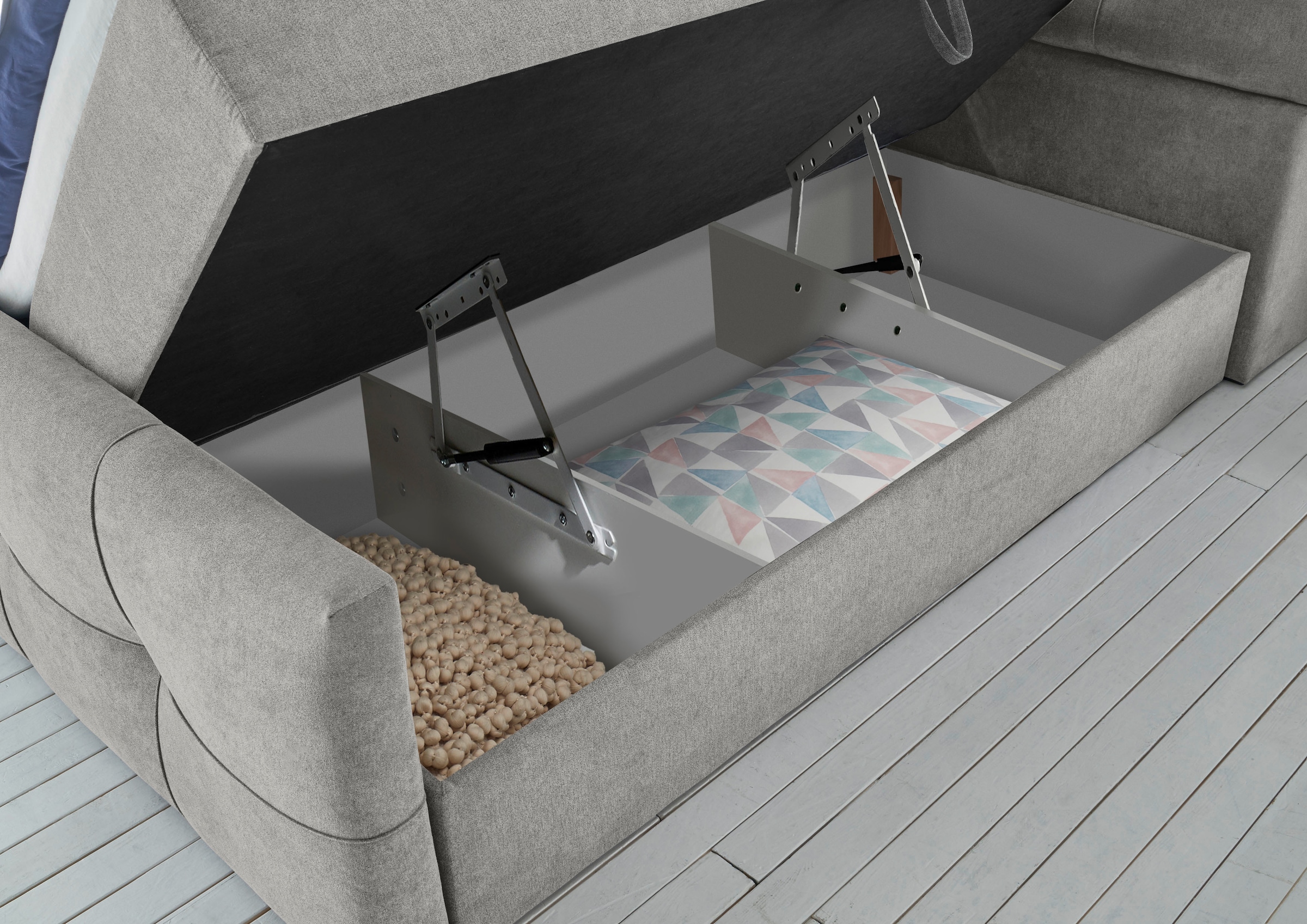 ED EXCITING DESIGN Boxbett »Redmond« 5 Stk. tlg. inkl. Zwei Bettkästen, Stauraum im Kopfteil und Topper