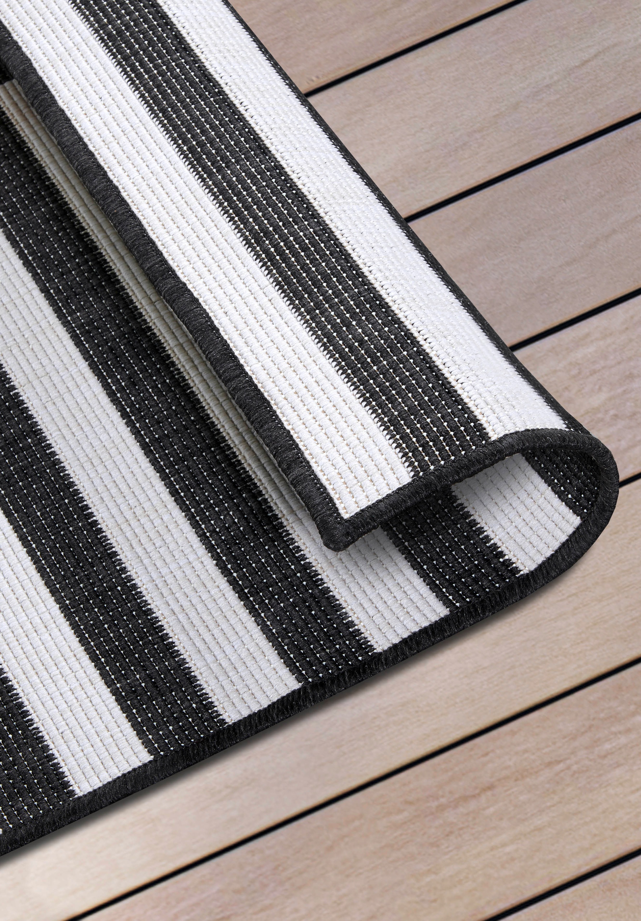 my home Outdoorteppich »Viela Wendeteppich, auch als Läufer erhältlich«, rechteckig, 5 mm Höhe, schwarz weiß, Flachgewebe, Balkon, Wohnzimmer, In-Outdoor, wasserfest