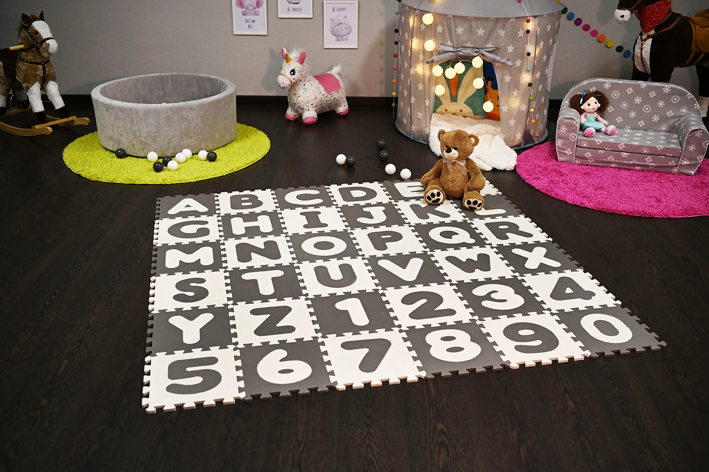 Knorrtoys® Puzzle »Alphabet + Zahlen, grau-weiß«, Puzzlematte, Bodenpuzzle