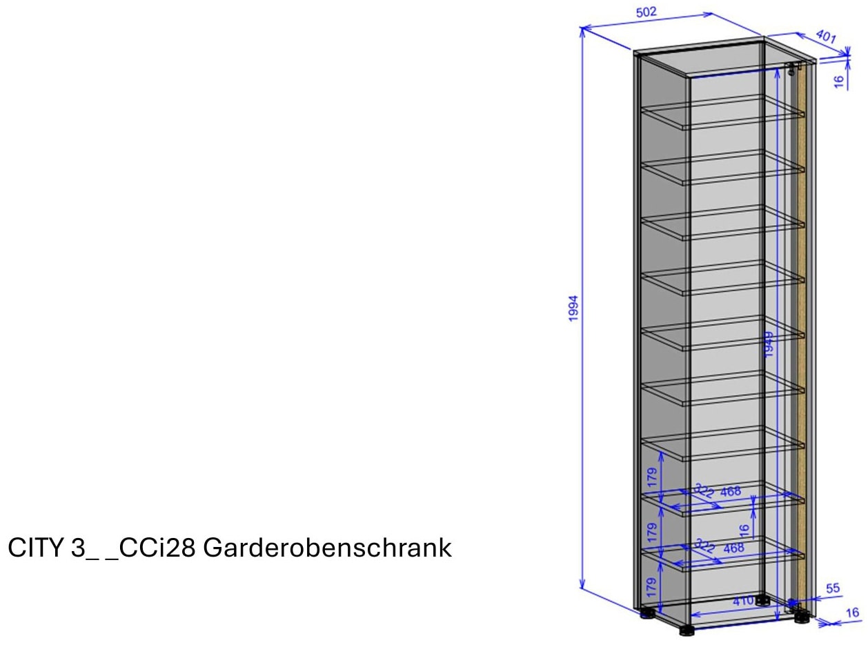 INOSIGN Garderobenschrank »GIRON/ CiTY, Schrank in Wotan Eiche, Kleiderschrank mit Stauraum«, 10 Fächer, modernes Design, Tür beidseitig montierbar, 50 cm breit