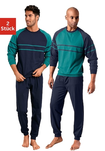 le jogger® Pyjama, (Packung, 4 tlg., 2 Stück), in langer Form mit aufgesetzten Streifen kaufen
