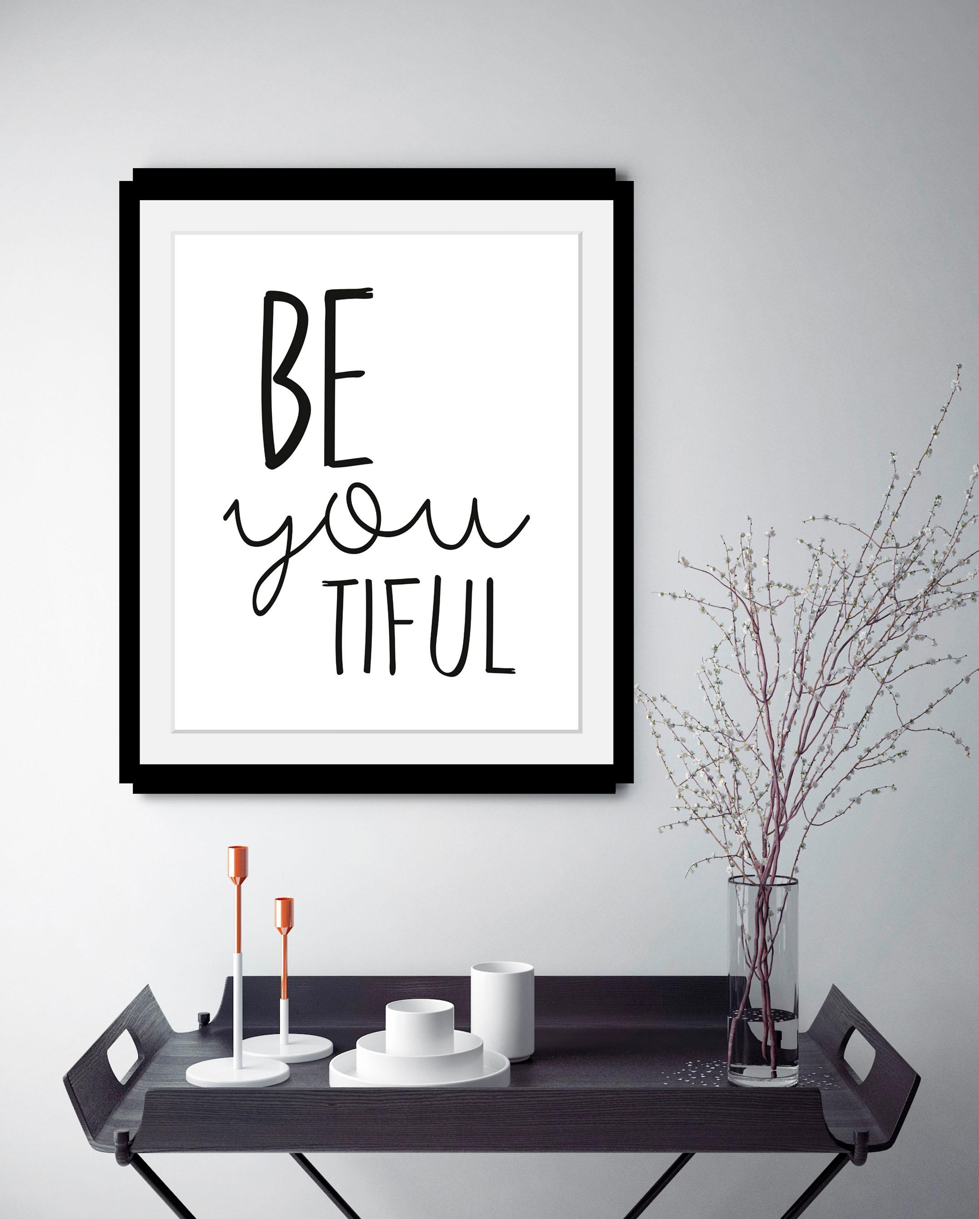 queence Bild »Spruch« Motivationsbilder | Schriftzug | Schwarz-Weiß | Smileys HD Premium Poster-Druck inkl. Holzrahmen