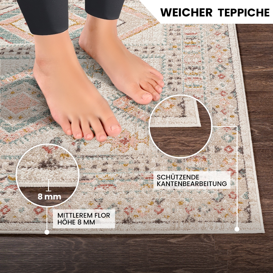 Livabliss Teppich »DUBLIN«, rund, 13 mm Höhe, Skandinavischer Teppich, Kurzflor Boho-Wohnzimmerteppich, Läufer