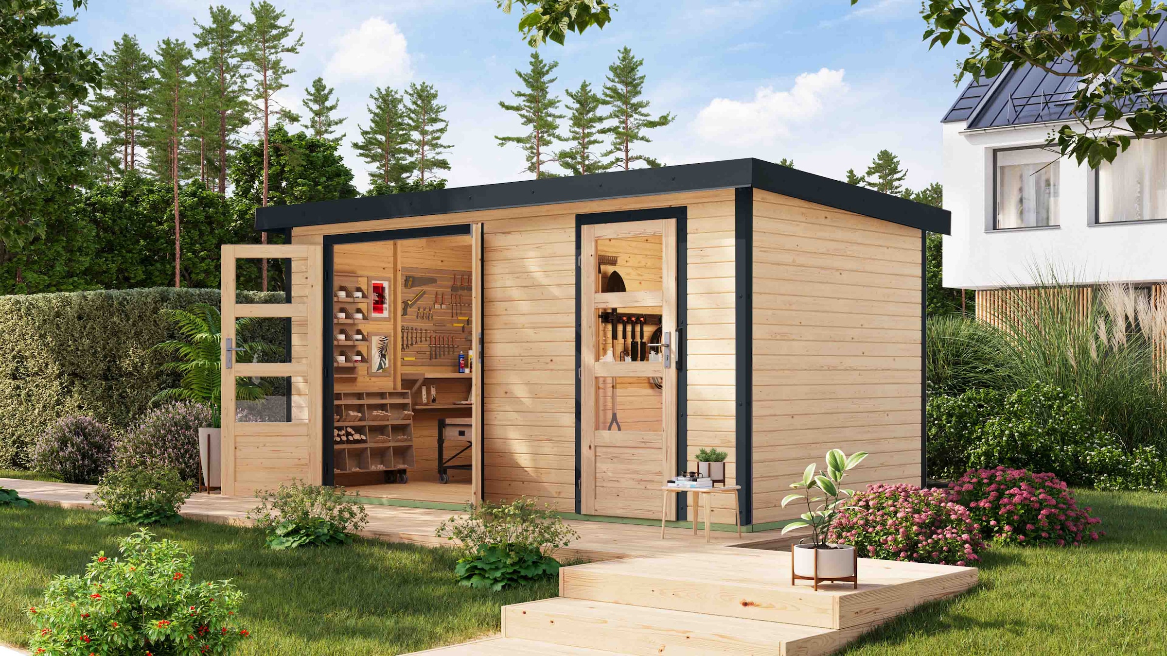 Karibu Gartenhaus »"Merkur A"« langlebige Kombination aus Holz- und Metalle günstig online kaufen