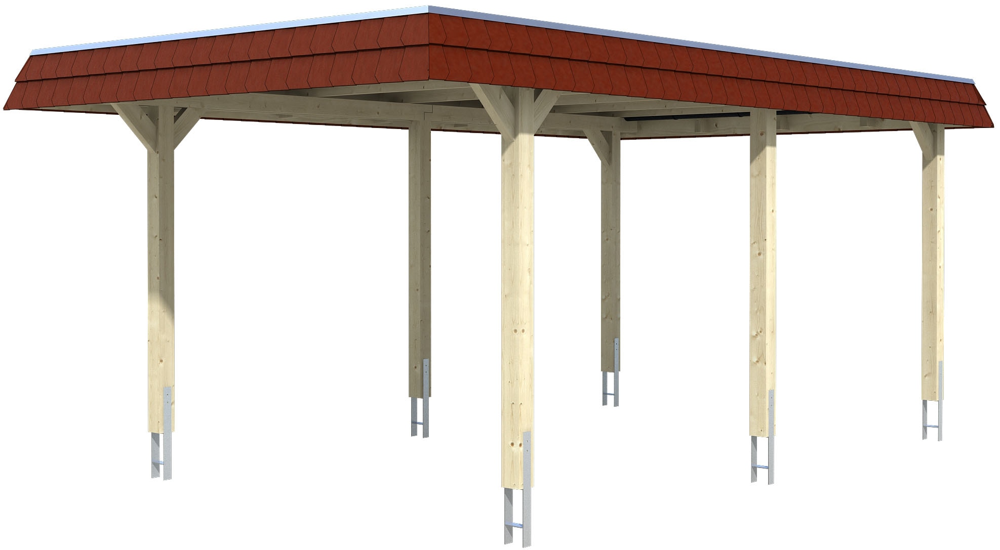 Skanholz Einzelcarport »Wendland«, Leimholz, Fichte, 291 cm, Schiefergrau, 362x628cm mit Aluminiumdach rote Blende