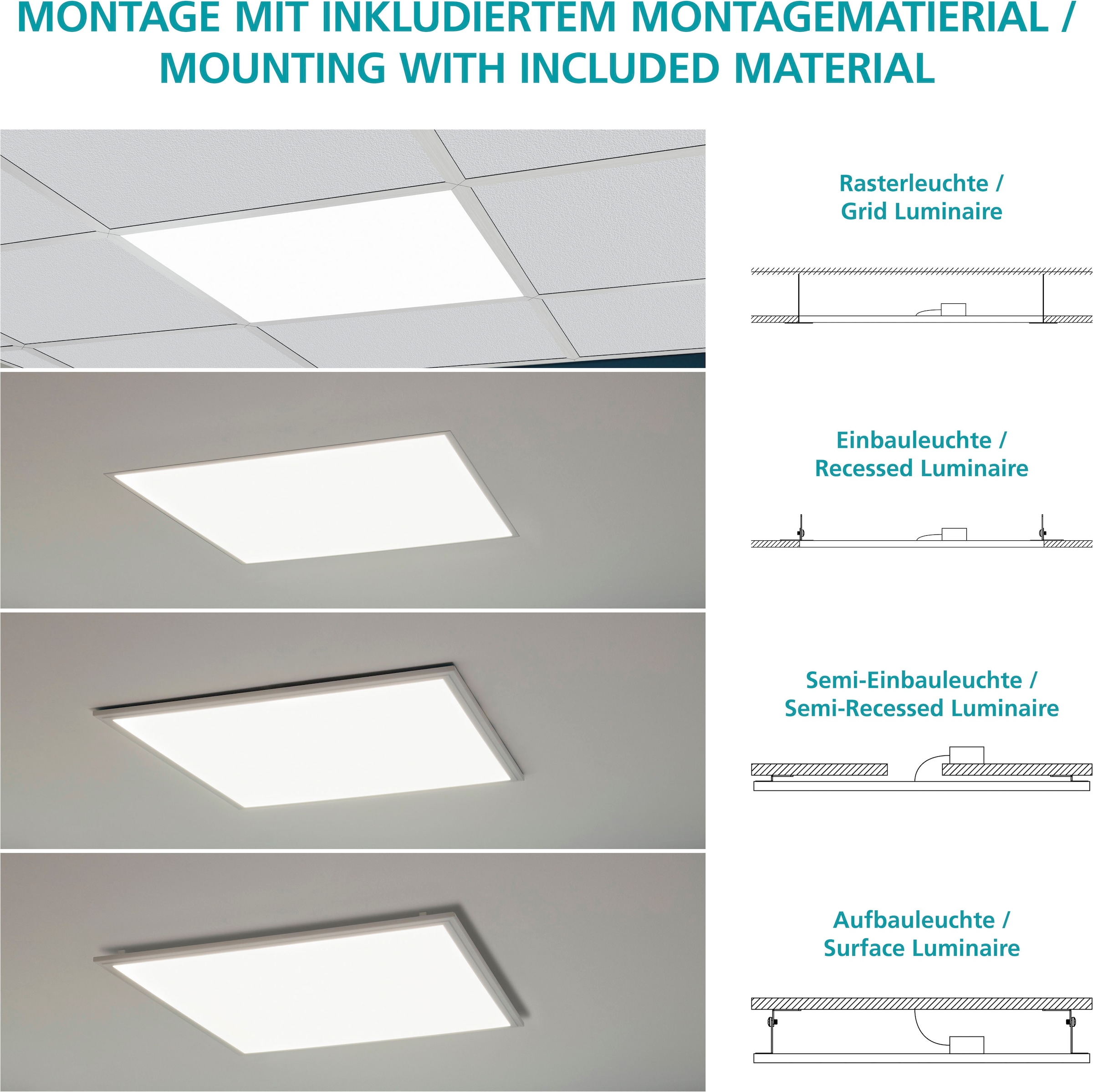 EGLO LED Rasterleuchte »SALOBRENA-C«, 1 flammig, Leuchtmittel LED-Board | LED fest integriert, Panel, Smart Home Deckenlampe, Weiß, 120x30 cm, dimmbar
