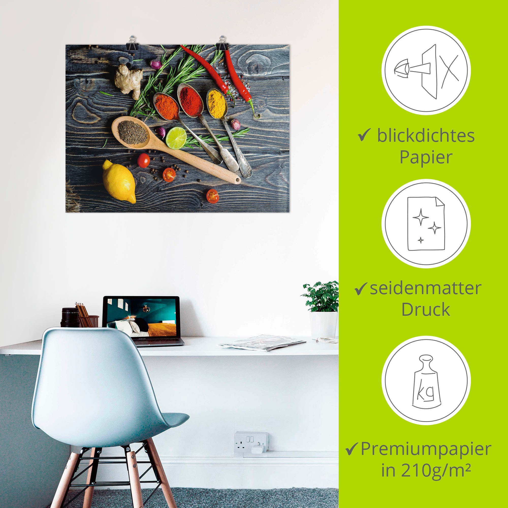 Artland Wandbild »Gewürze in Metalllöffeln« Lebensmittel 1 Stk. tlg. als Alubild, Leinwandbild, Poster in verschied. Größen