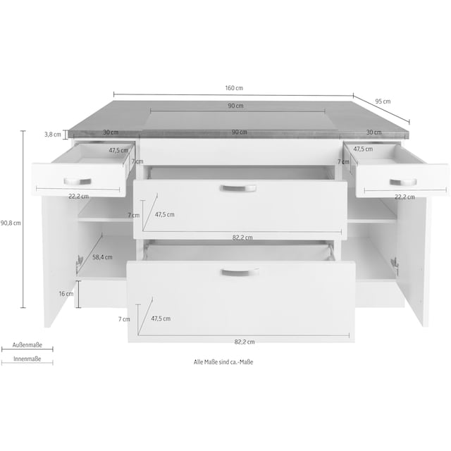 OPTIFIT Kücheninsel »Cara«, mit Vollauszügen und Soft-Close-Funktion,  Stellbreite 150 x 95 cm auf Rechnung bestellen