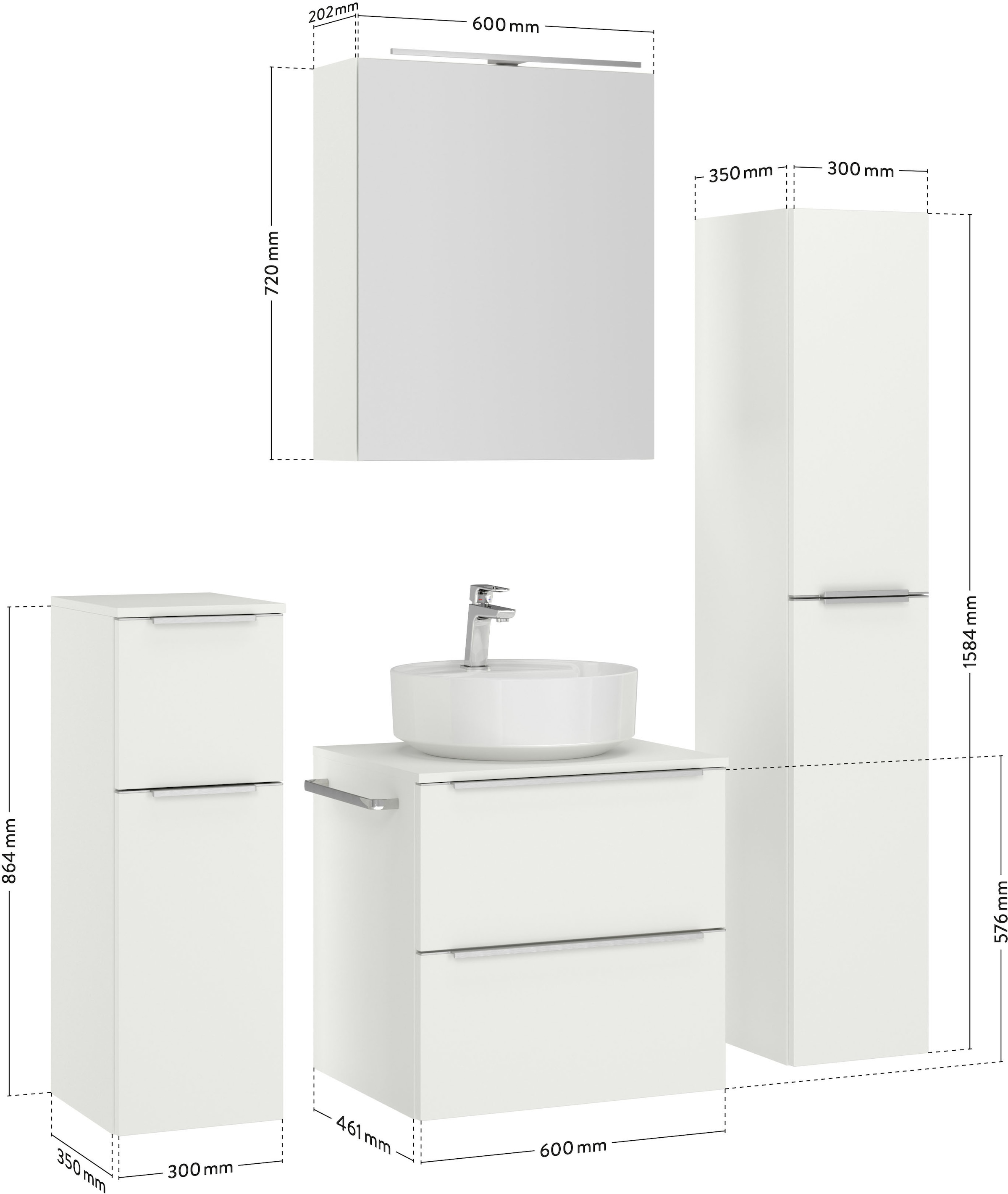 nobilia® Badmöbel-Set »Alvene« vormontiert, mit Soft-Close, 4 Stk. tlg.