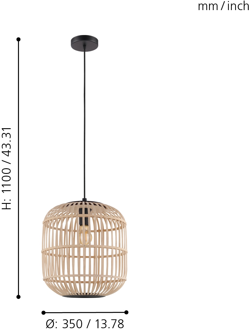EGLO Hängeleuchte »BORDESLEY Pendellampe, Vintage, Stahl und Holz, E27, Hängelampe, Lampe« E27 Hängeleuchte, Esstischlampe, H110 x Ø35cm, schwarz, natur, 1X28W exkl.
