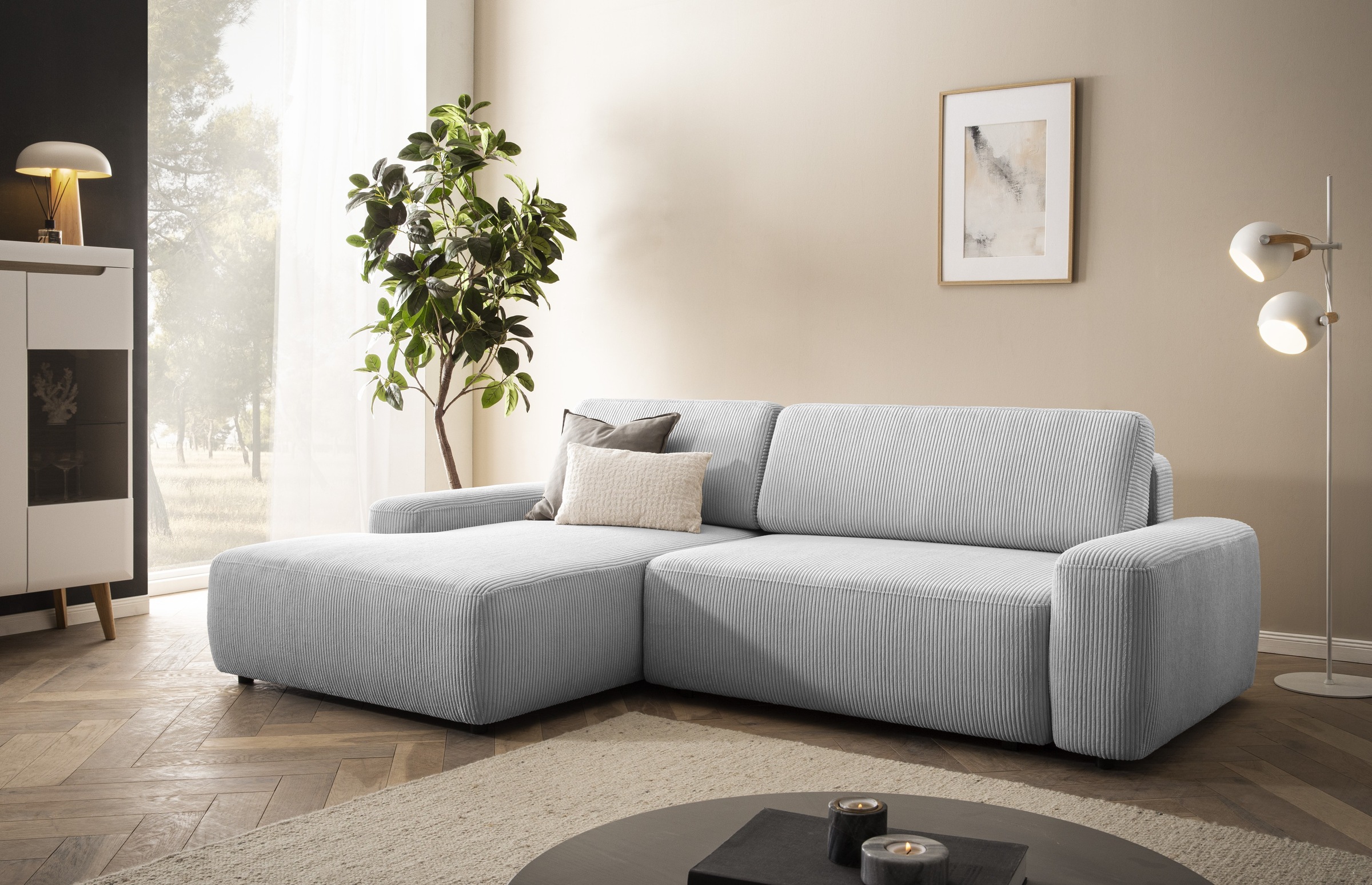 INOSIGN Ecksofa »TORGE (264cm), Schlafsofa in Cord, Samtvelours o Struktur günstig online kaufen