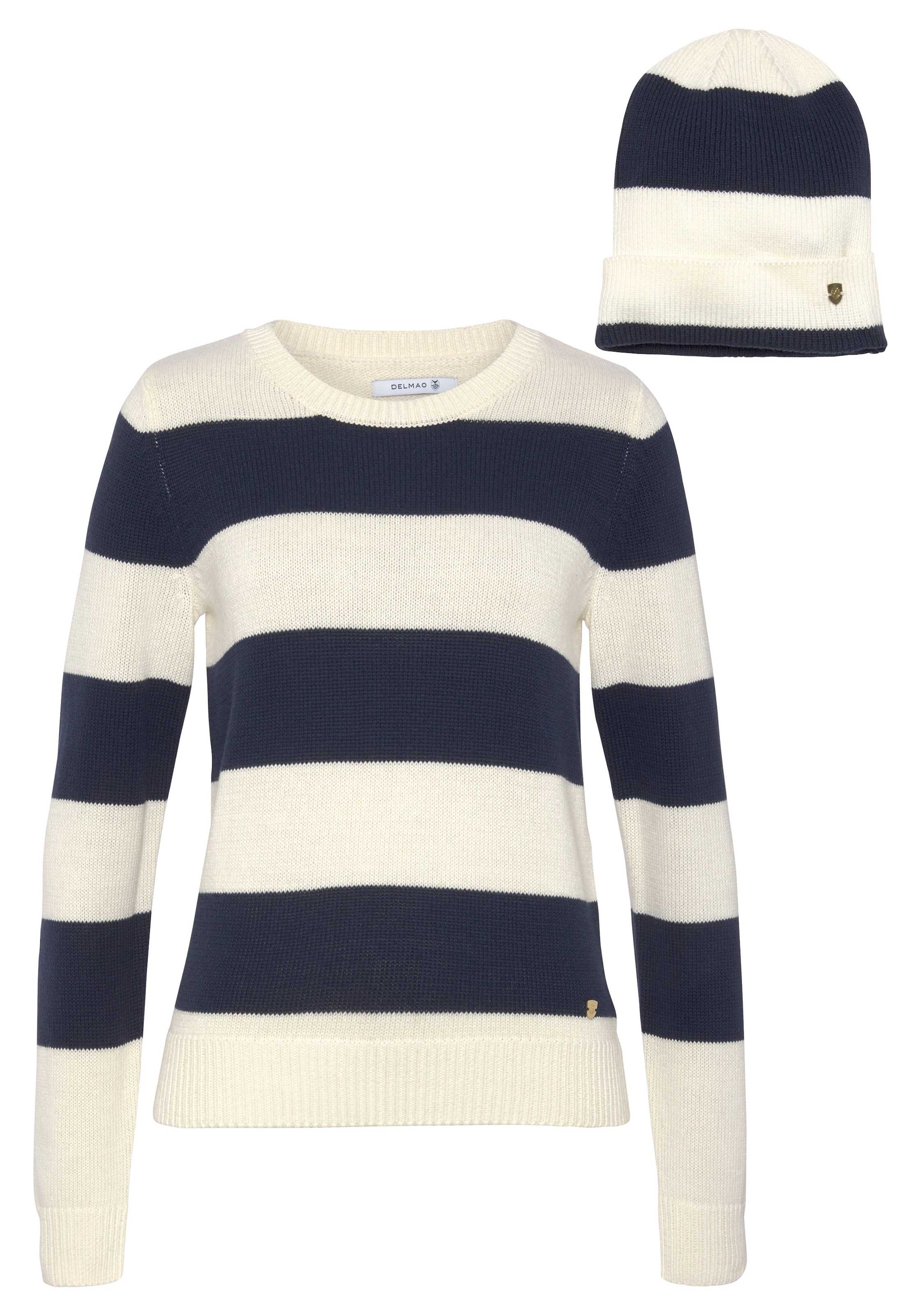 DELMAO Rundhalspullover, (Set, 2 tlg., Pullover + Mütze), mit passender Mütze