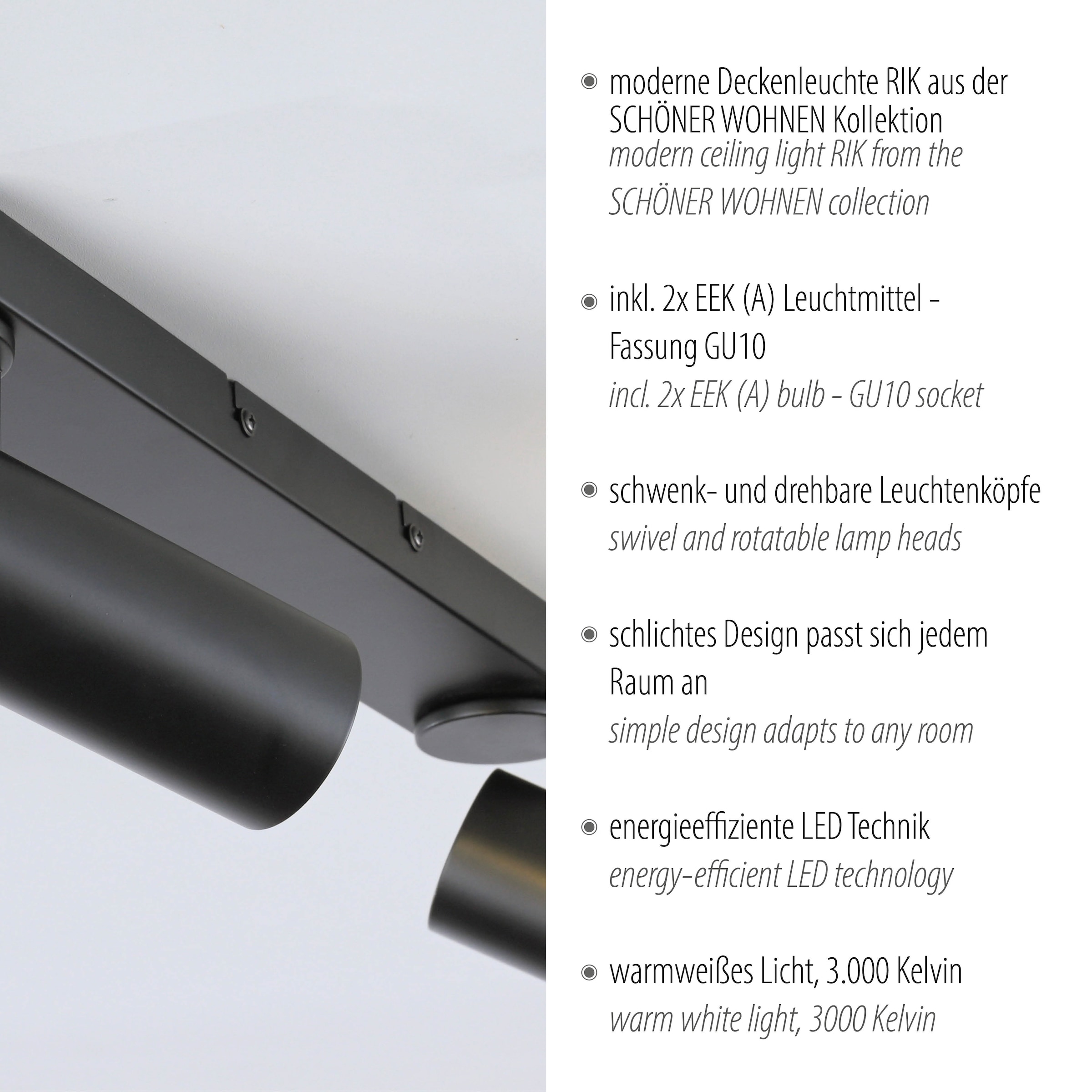 SCHÖNER WOHNEN-Kollektion LED Deckenleuchte »RIK« GU10 1 Stk. Warmweiß SCHÖNER WOHNEN Kollektion, dreh- und schwenkbar