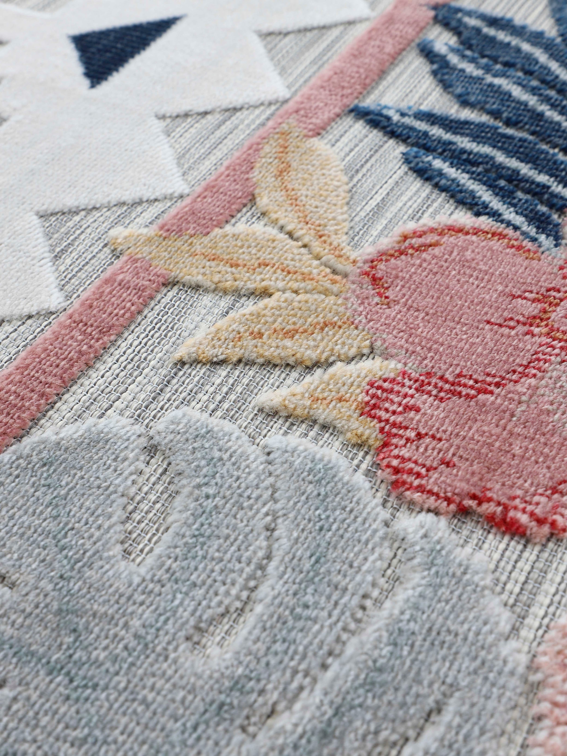 carpetfine Teppich »Deja 101«, rechteckig, 4 mm Höhe, robustes Flachgewebe, Motiv- Floral Palmenblätter, Hoch-Tief Effekt
