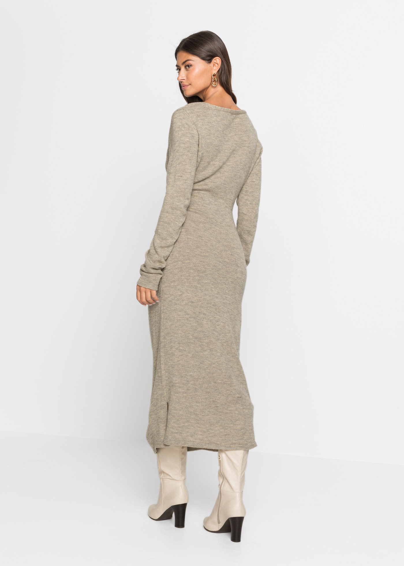 bonprix Strickkleid »Midi-Strickkleid« mit modernem Wickel-Design, aus Polyacryl und Polyester