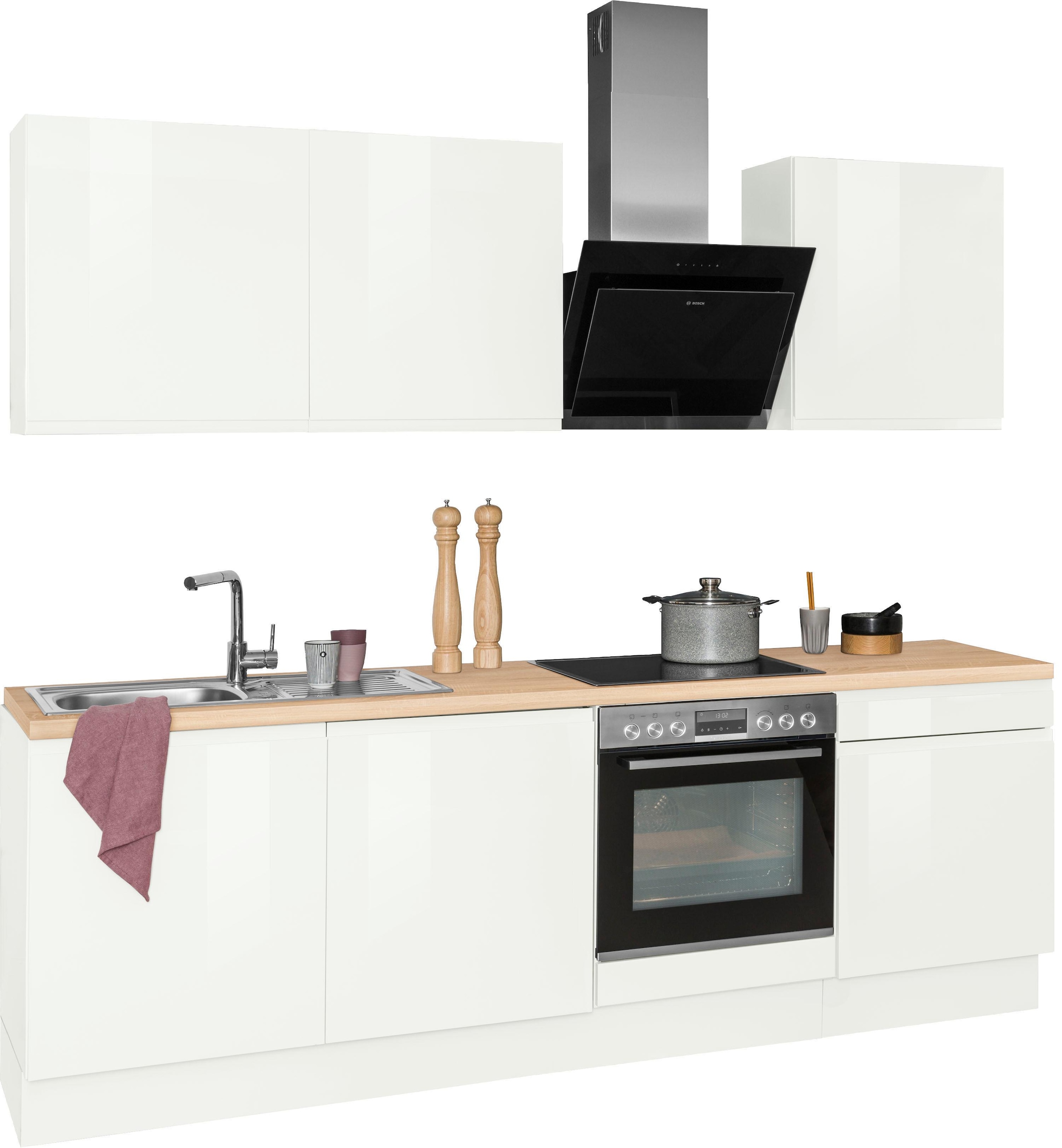 Küchenzeile starke 240 cm und Arbeitsplatte Breite auf »Avio«, Raten OPTIFIT Hochglanz-Fronten, mm kaufen 38