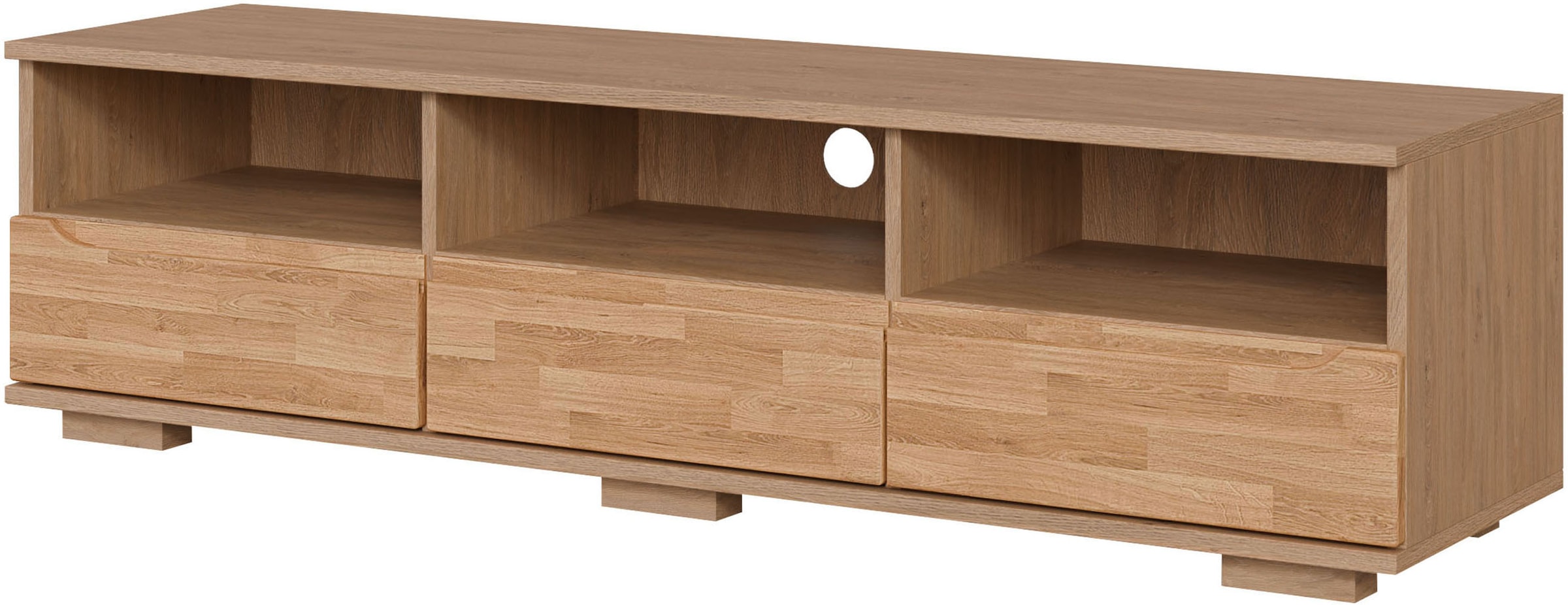 OTTO home Lowboard »VETRO Teilmassiv, Fronten Massivholz, Wohnzimmer, Stauraum,Griffmulde« B/T/H:150/40/40 cm, 3 Schubladen, 3 offene Fächer, kabeldurchführung