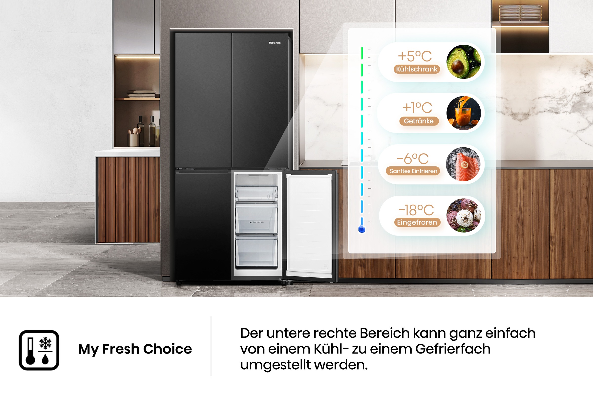 Hisense Multi Door »RQ5P470SAFD«, MetalCooling Innenwand