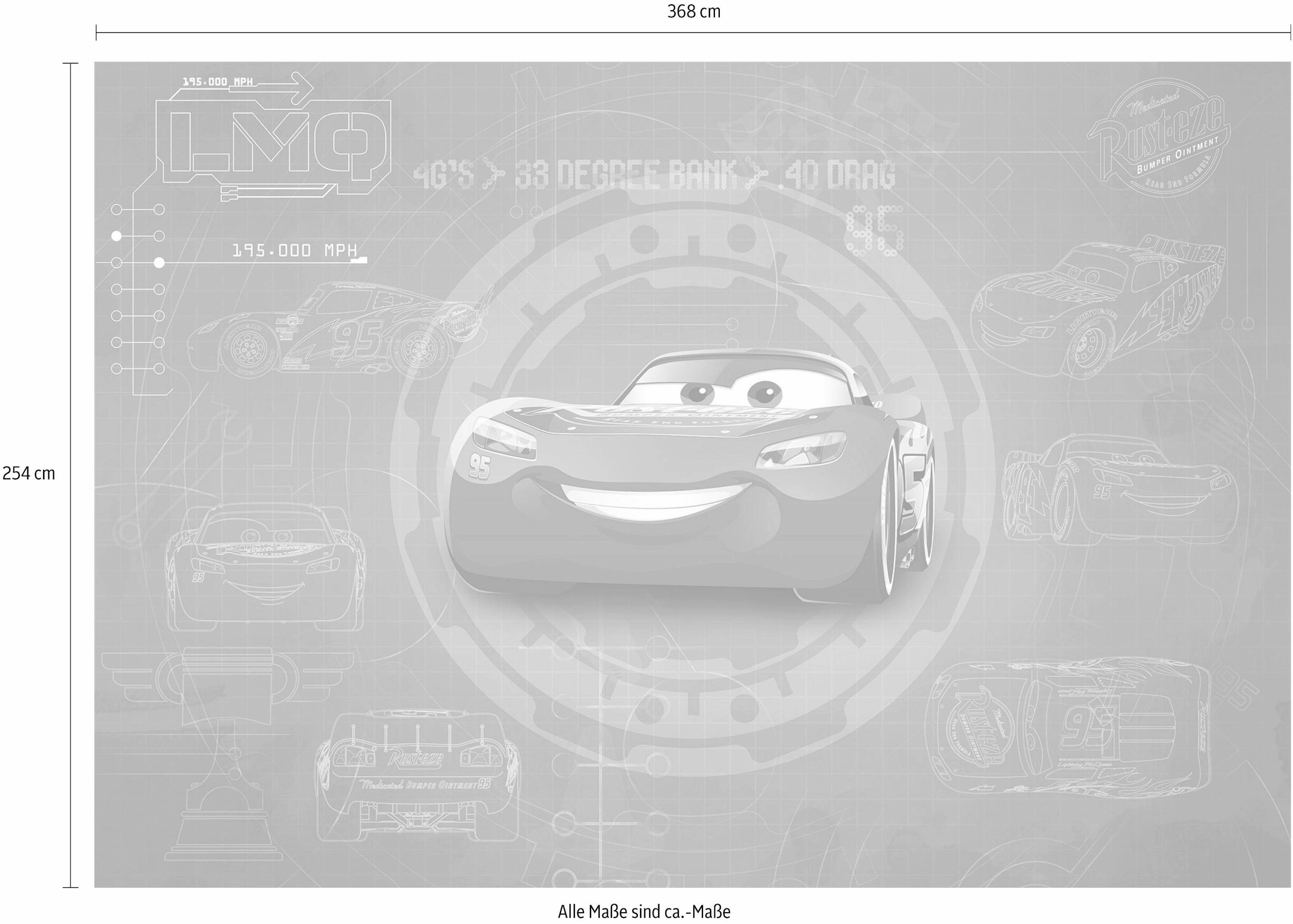 Komar Fototapete »Cars3 Blueprint - Größe 368 x 254 cm«, bedruckt, Kinderzimmer