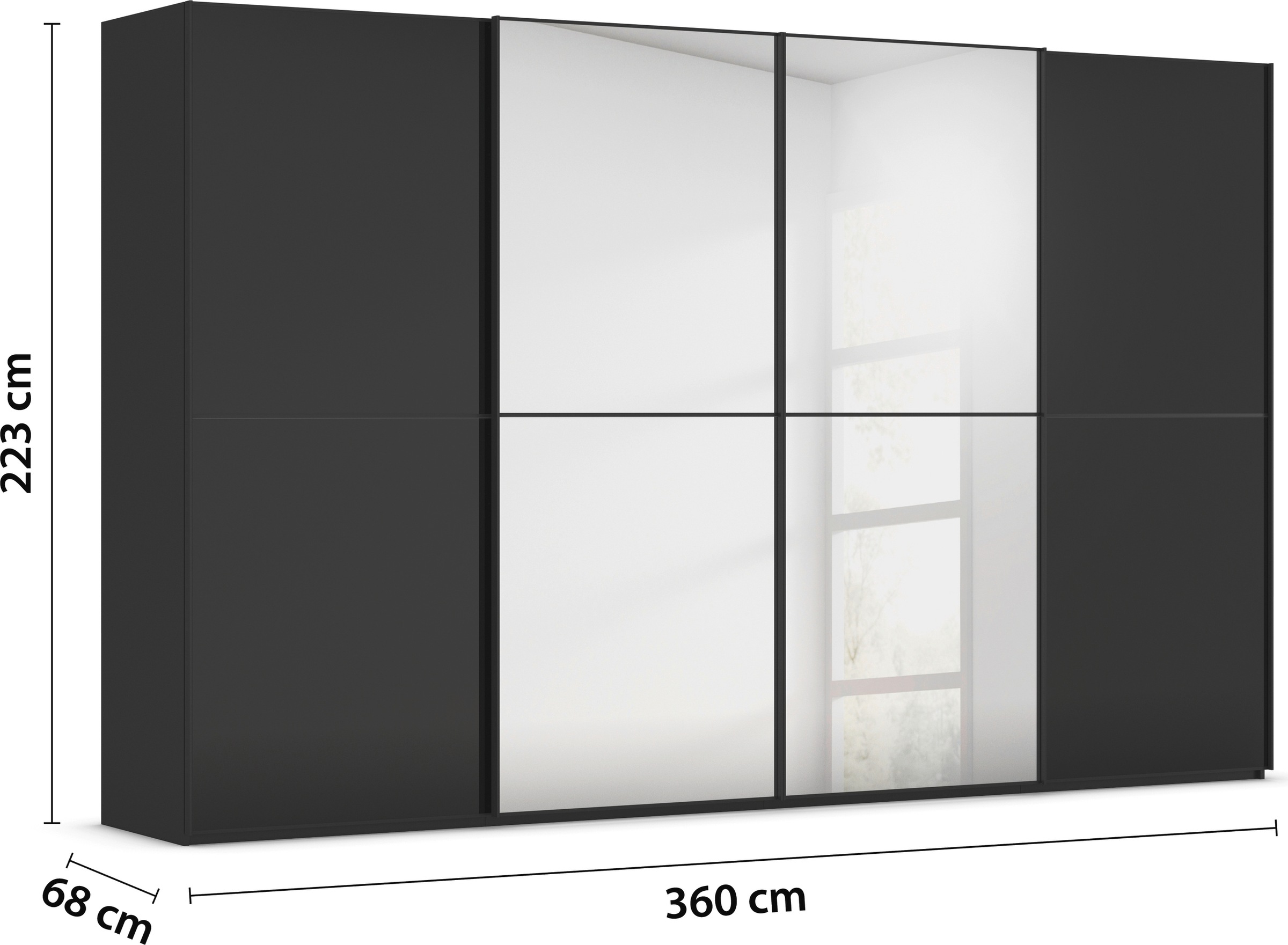 rauch Schwebetürenschrank »Kleiderschrank Schrank Garderobe Schlafzimmerschrank SCALE-DUO«, edle zweigeteilte Türen Spiegel/Glas-Mix 3 Zierleisten MADE IN GERMANY