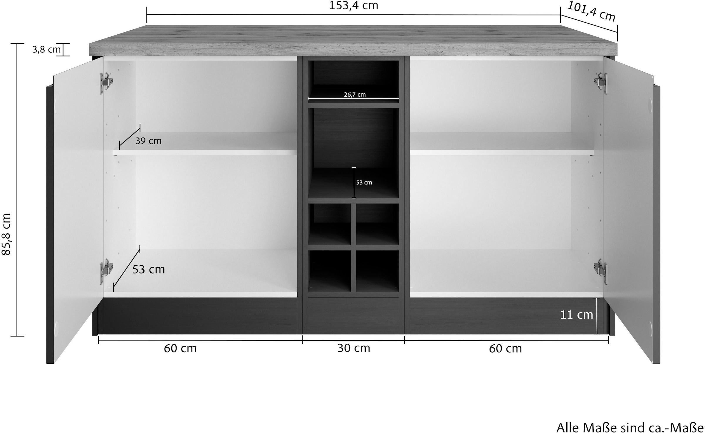 KOCHSTATION Kücheninsel »KS-Bruneck, Breite 153 cm«, MDF-Fronten, Arbeitsplatte 38mm stark