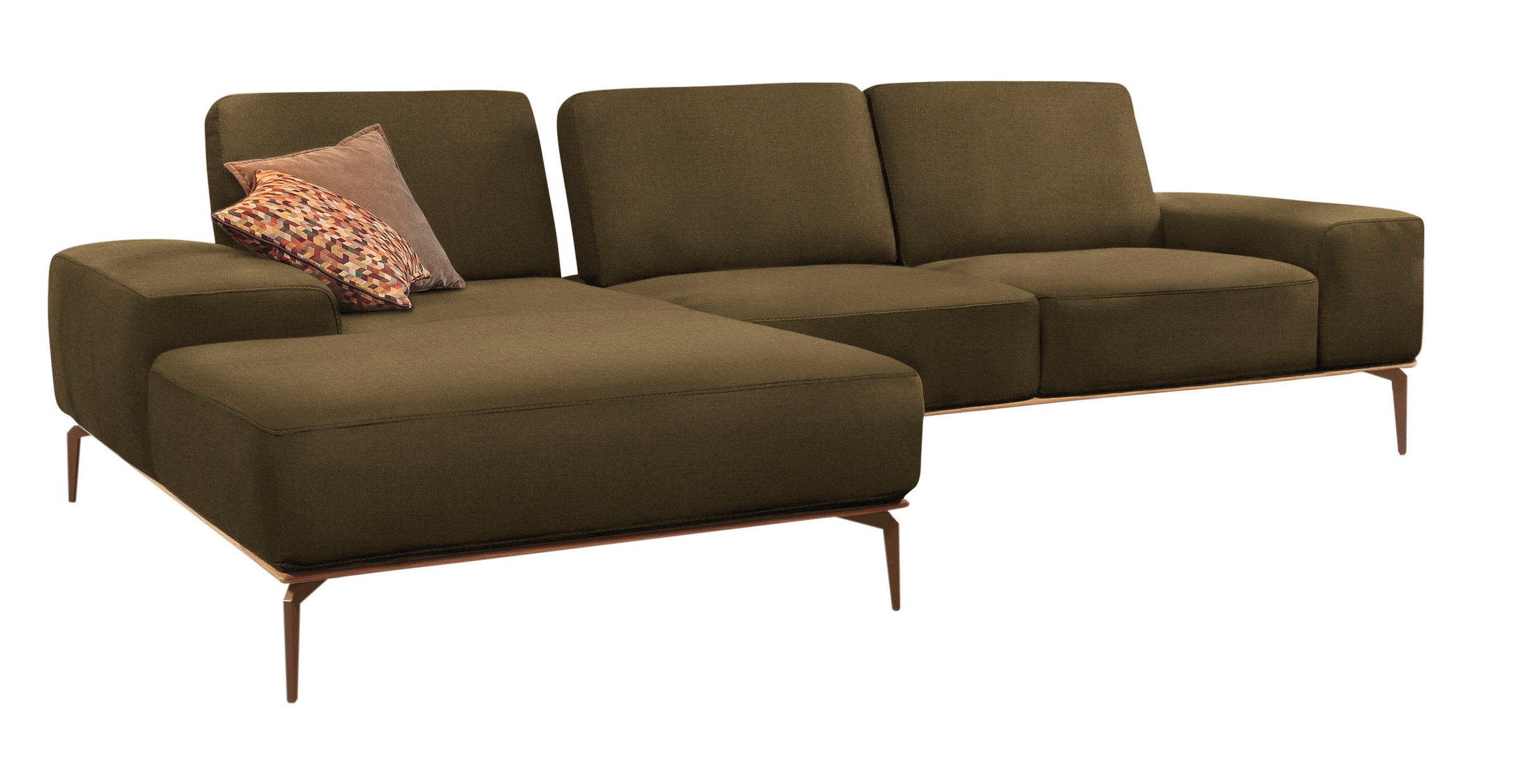 W.SCHILLIG Ecksofa »run, Designsofa mit tollem Sitzkomfort, bequem, L-Form«, mit Holzsockel, Füße in Bronze pulverbeschichtet, Breite 319 cm