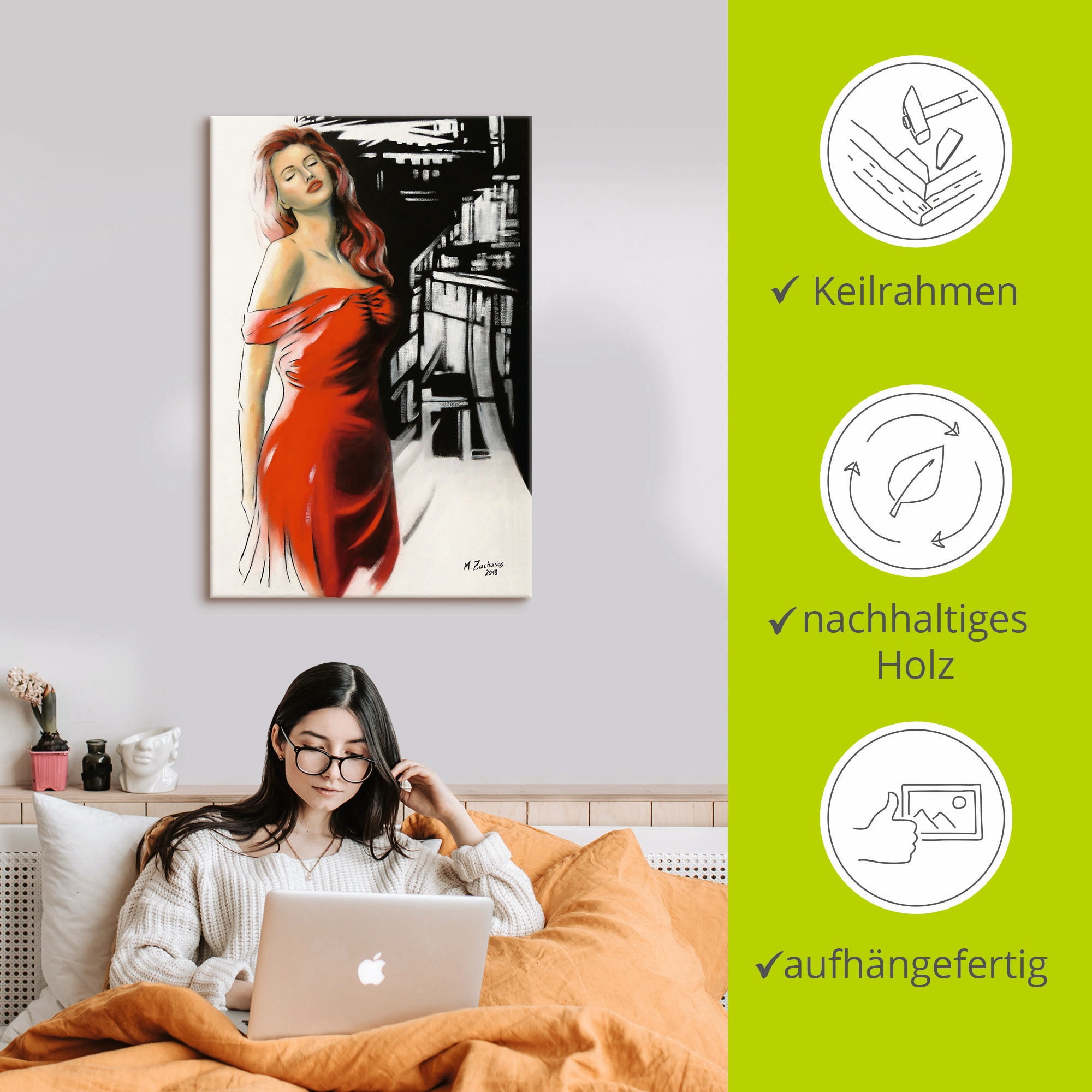 Artland Wandbild »Schönheit im roten Kleid«, Frau, (1 St.), als Alubild, Outdoorbild, Leinwandbild, Poster, Wandaufkleber