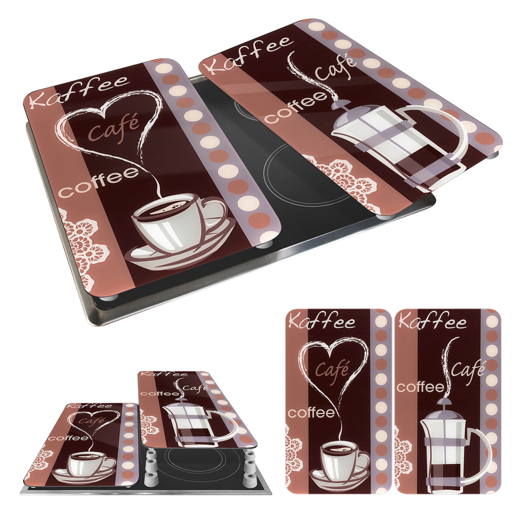 WENKO Herd-Abdeckplatte »Universal Modell Kaffeeduft«, (Set, 2 tlg.), Herdabdeckung für alle Herdarten, kratzfest, mit rutschfesten Füßen