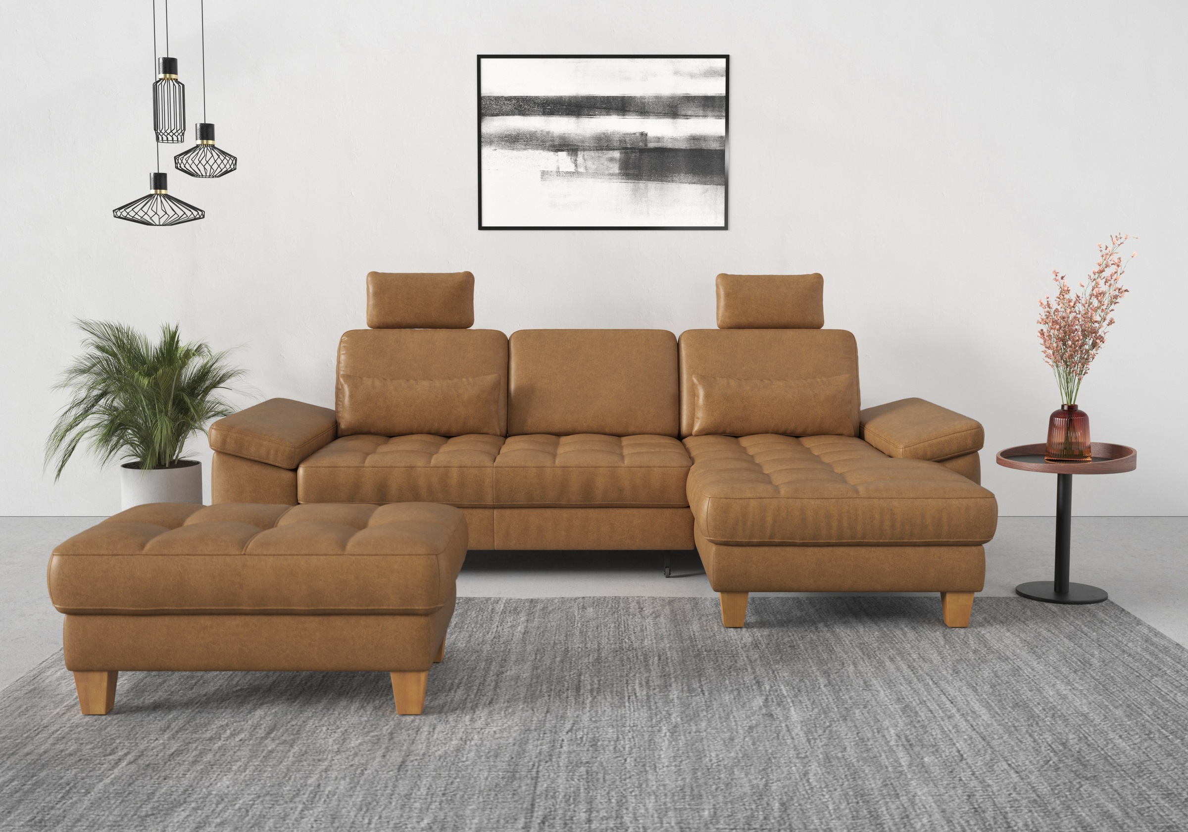 sit&more Ecksofa »Westham L-Form«, mit Recamiere, mit oder ohne Bettfunktion, Bettkasten, Füße Eiche