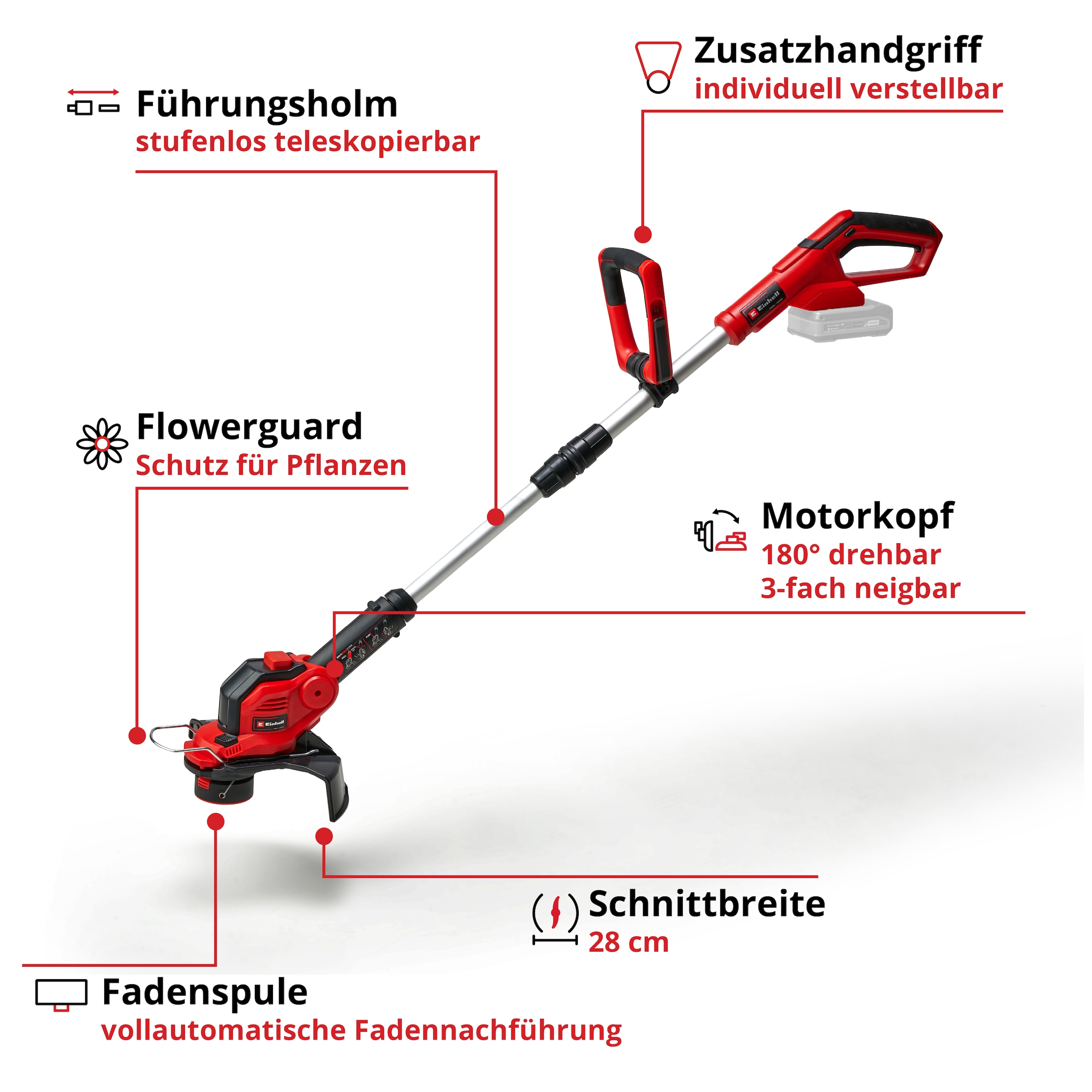 Einhell Akku-Rasentrimmer »»GE-CT 18/280 Li« (1x 2,5 Ah)«, Inkl. Akku und Ladegerät