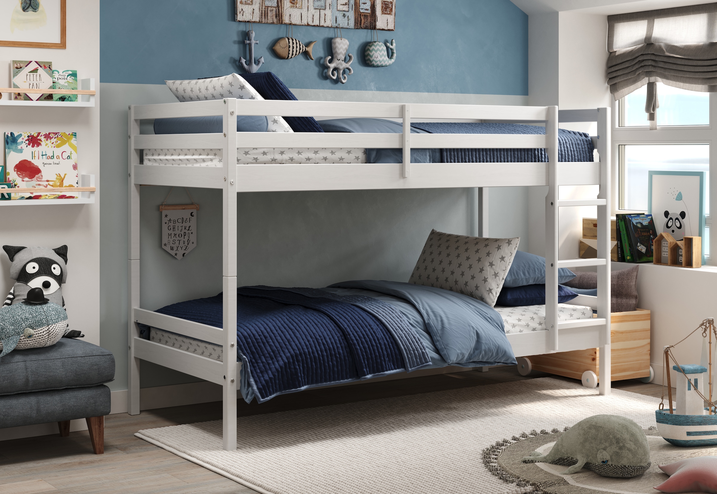 Lüttenhütt Etagenbett »Mora Bett Kinderbett Leiterbett Stockbett Holzbett Bestseller«, (1 St.), Teilbares Etagenbett aus Massivholz - (B/T/H): 100/208/140 cm Hochbett
