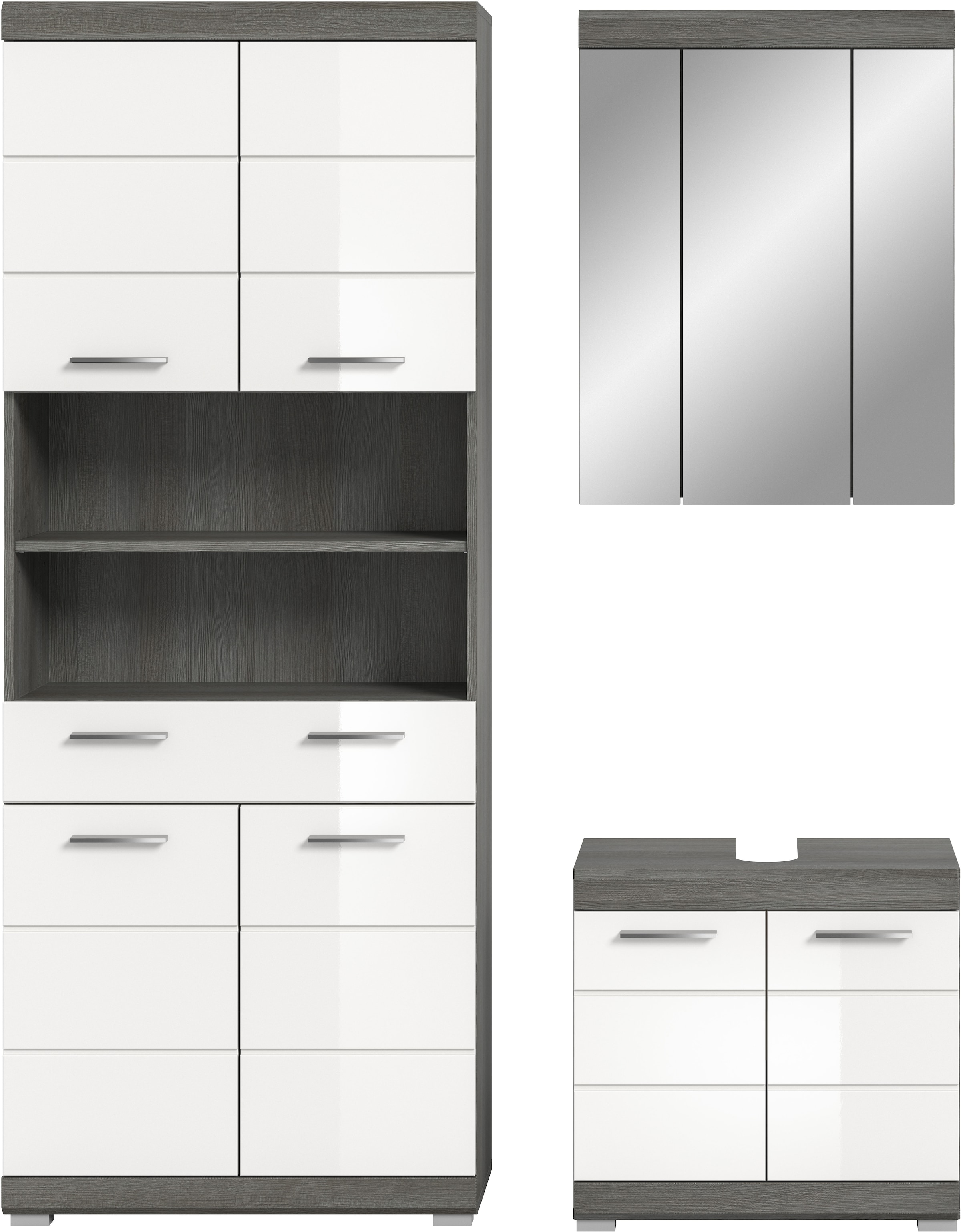 INOSIGN Badmöbel-Set »SIENA, TOPSELLER!, Breite 149cm, 3-teiliges Set« Set, bestehend aus: Hochschrank, Waschbeckenunterschrank & Spiegelschrank, 3 Stk. tlg.