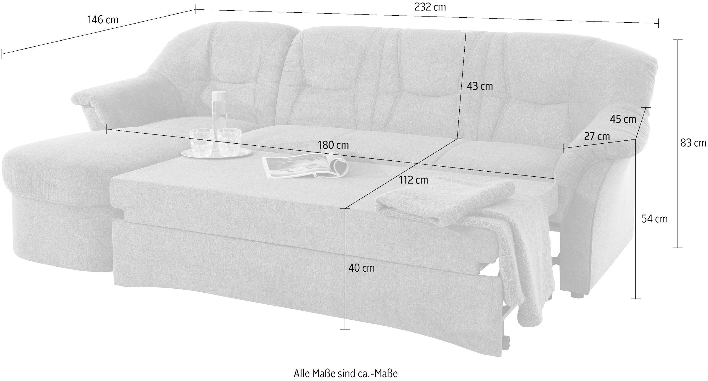 DOMO collection Ecksofa »Sarafina zeitlos und komfortabel, optional mit Federkern, L-Form«, wahlweise mit Bettfunktion