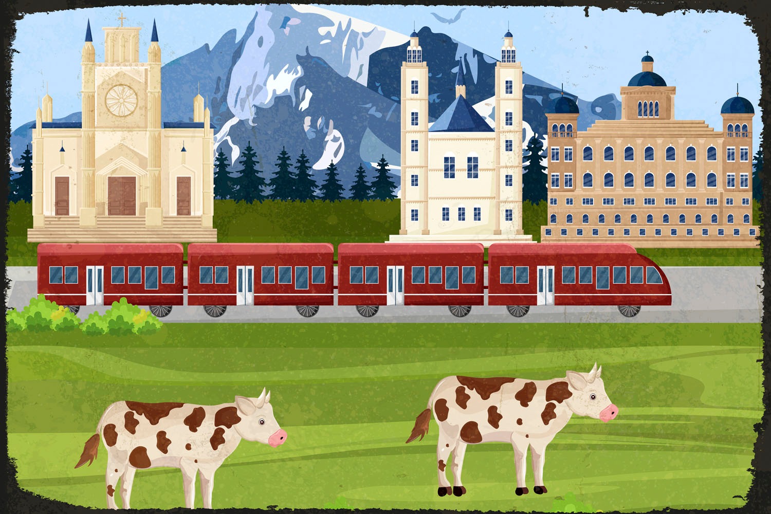 queence Metallbild »Berglandschaft« Berge & Alpenbilder   Kuhbilder   Schri günstig online kaufen