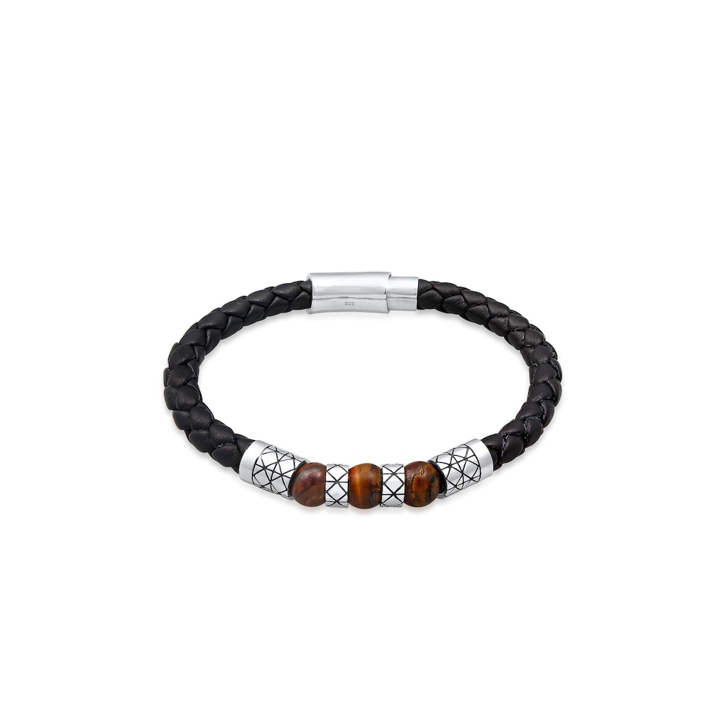 Kuzzoi Armband »Herren Leder Bead Magnet-Verschluß 925er Silber«